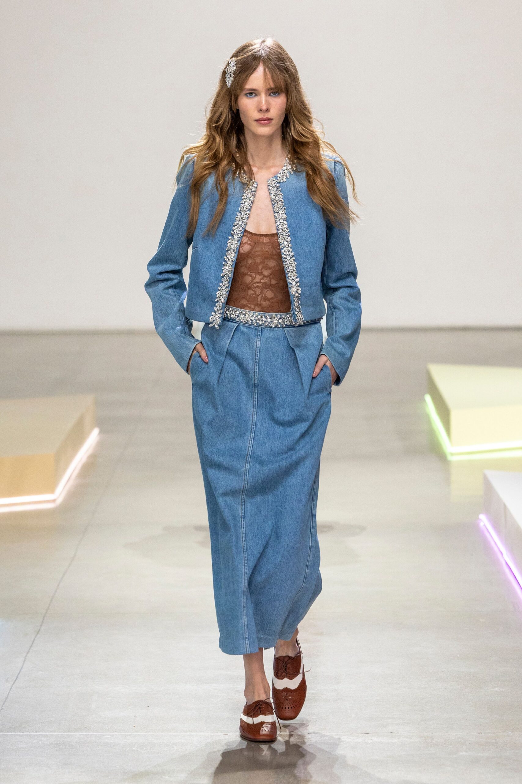 blue denim jacket and skirt