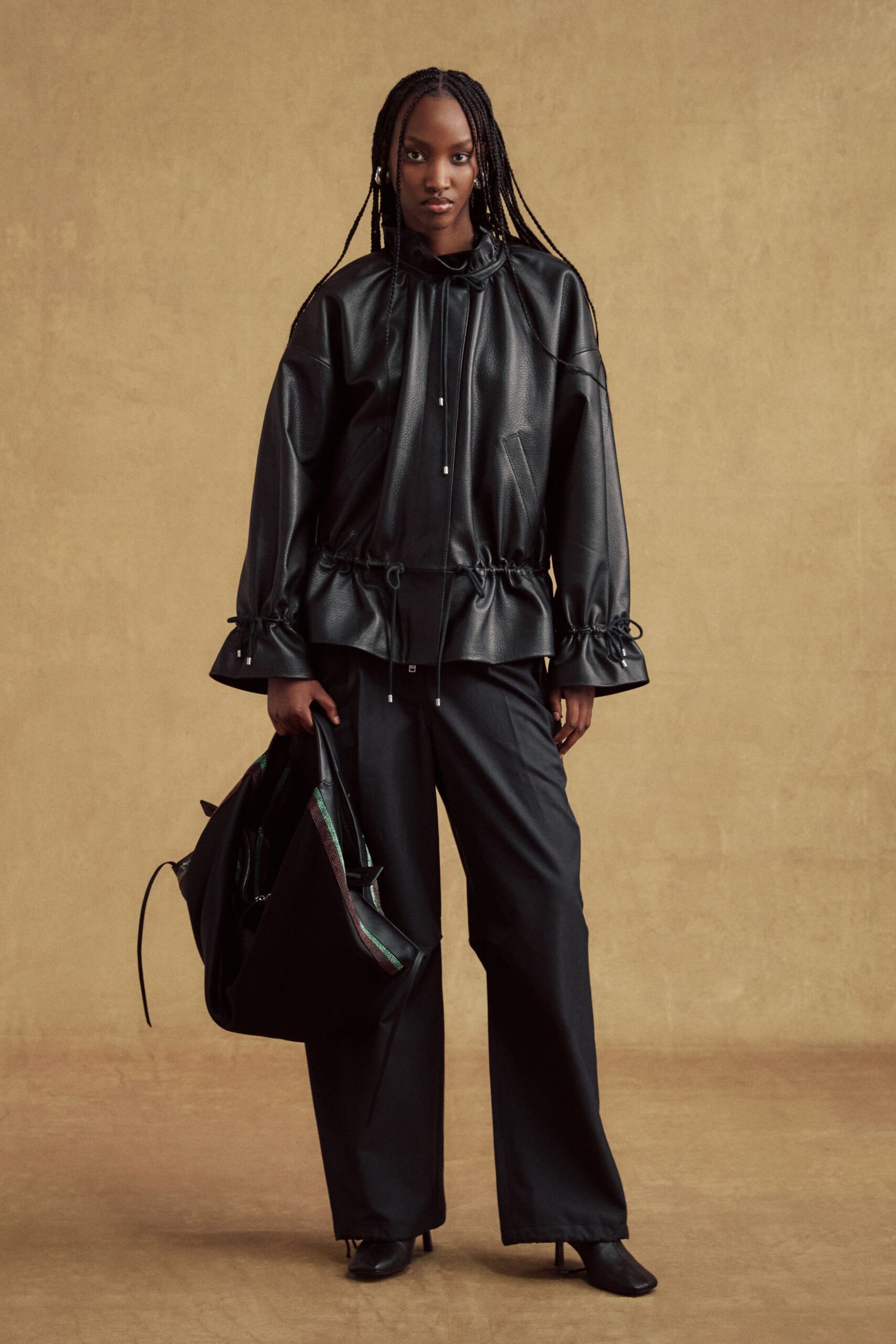 black leather jacket and pants