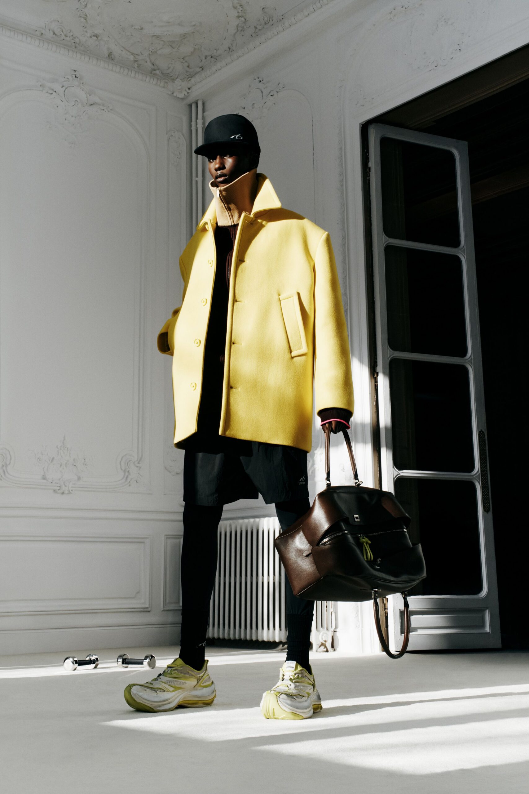 yellow wool long-sleeve collared oversized coat