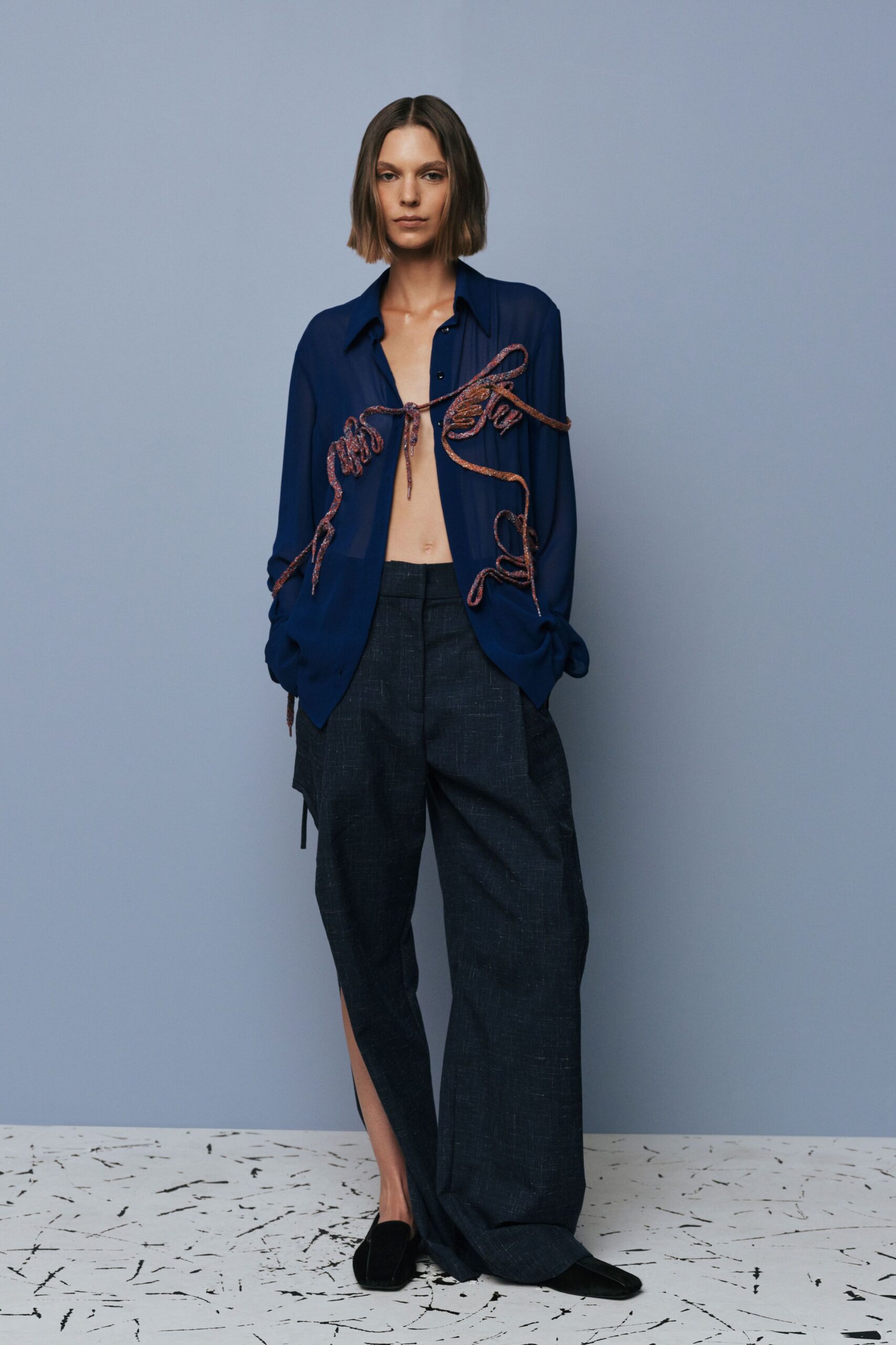 denim slit relaxed high-waisted wide-leg pants