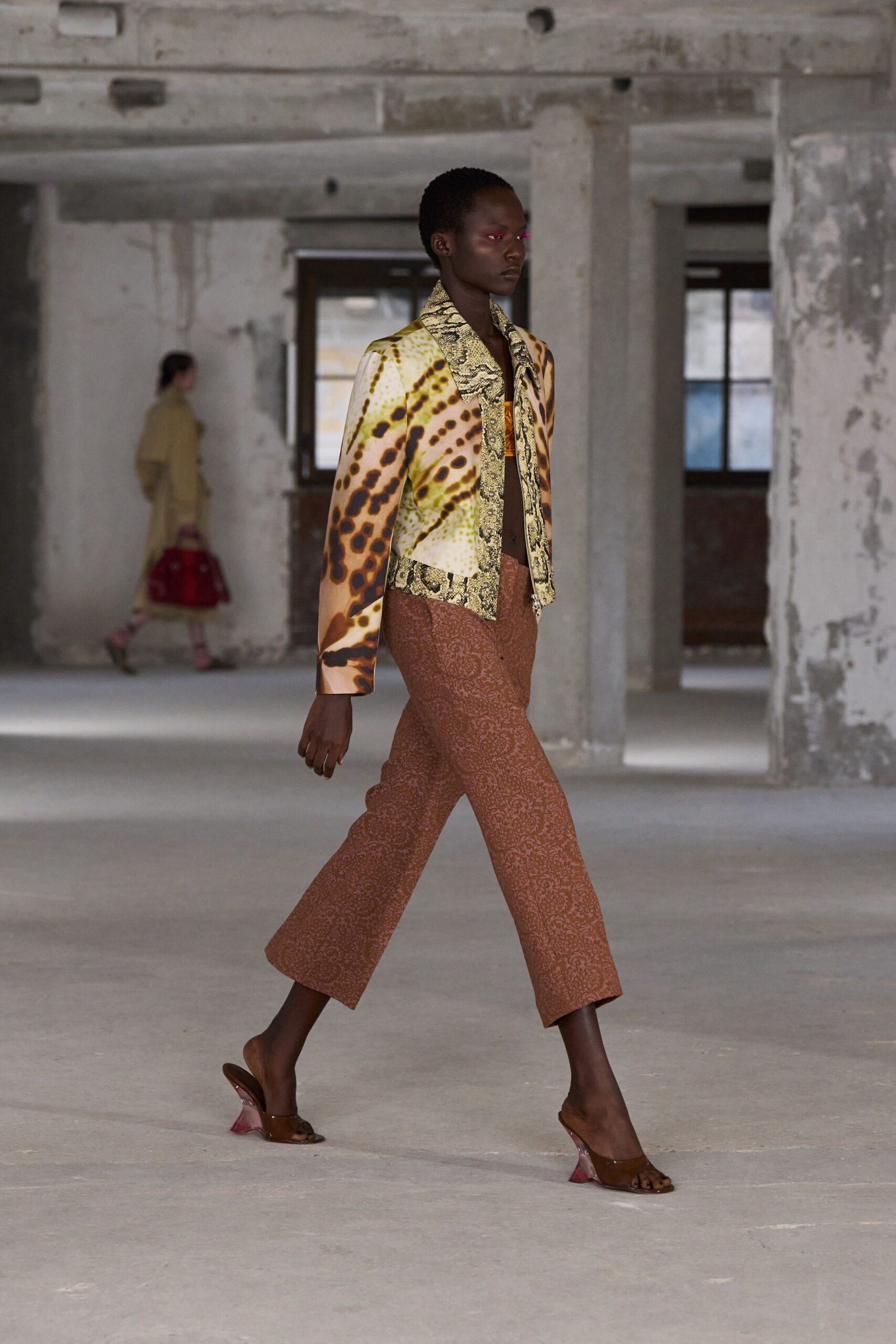 brown cotton fitted flared pants