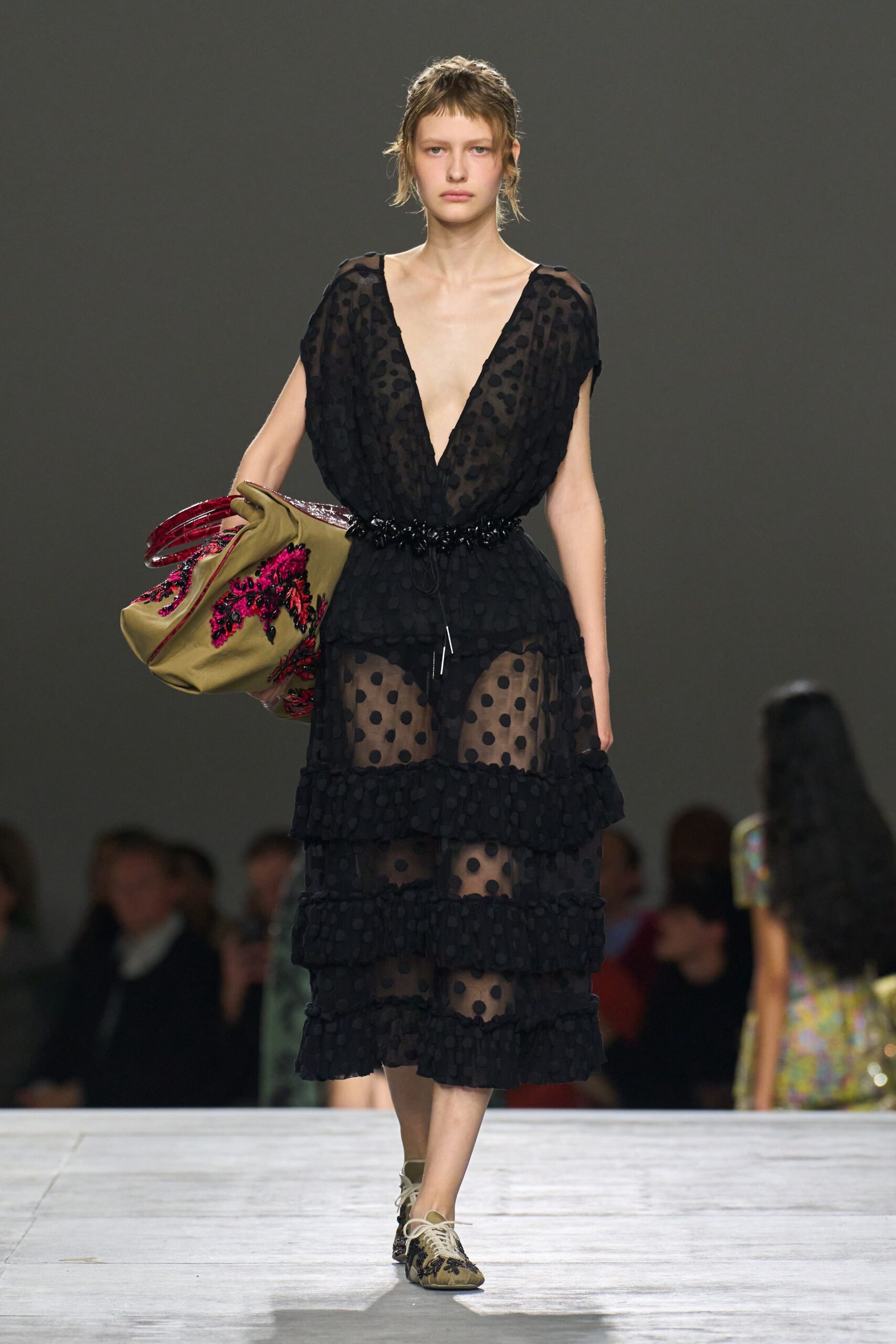 black sheer tiered dress