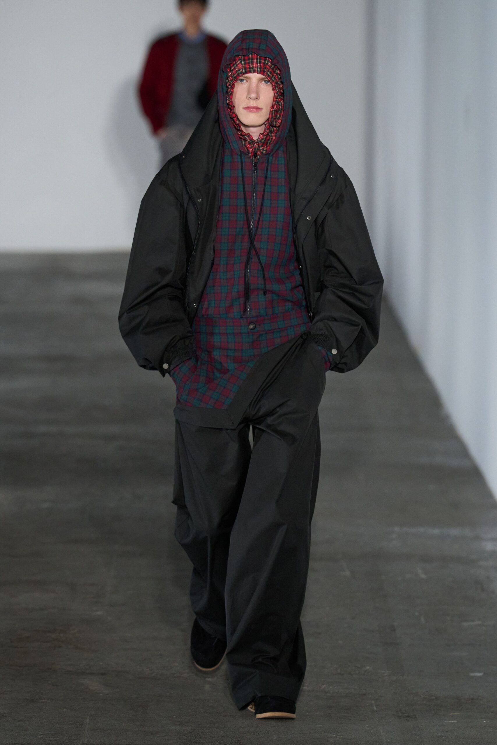 black oversized jacket with checked top