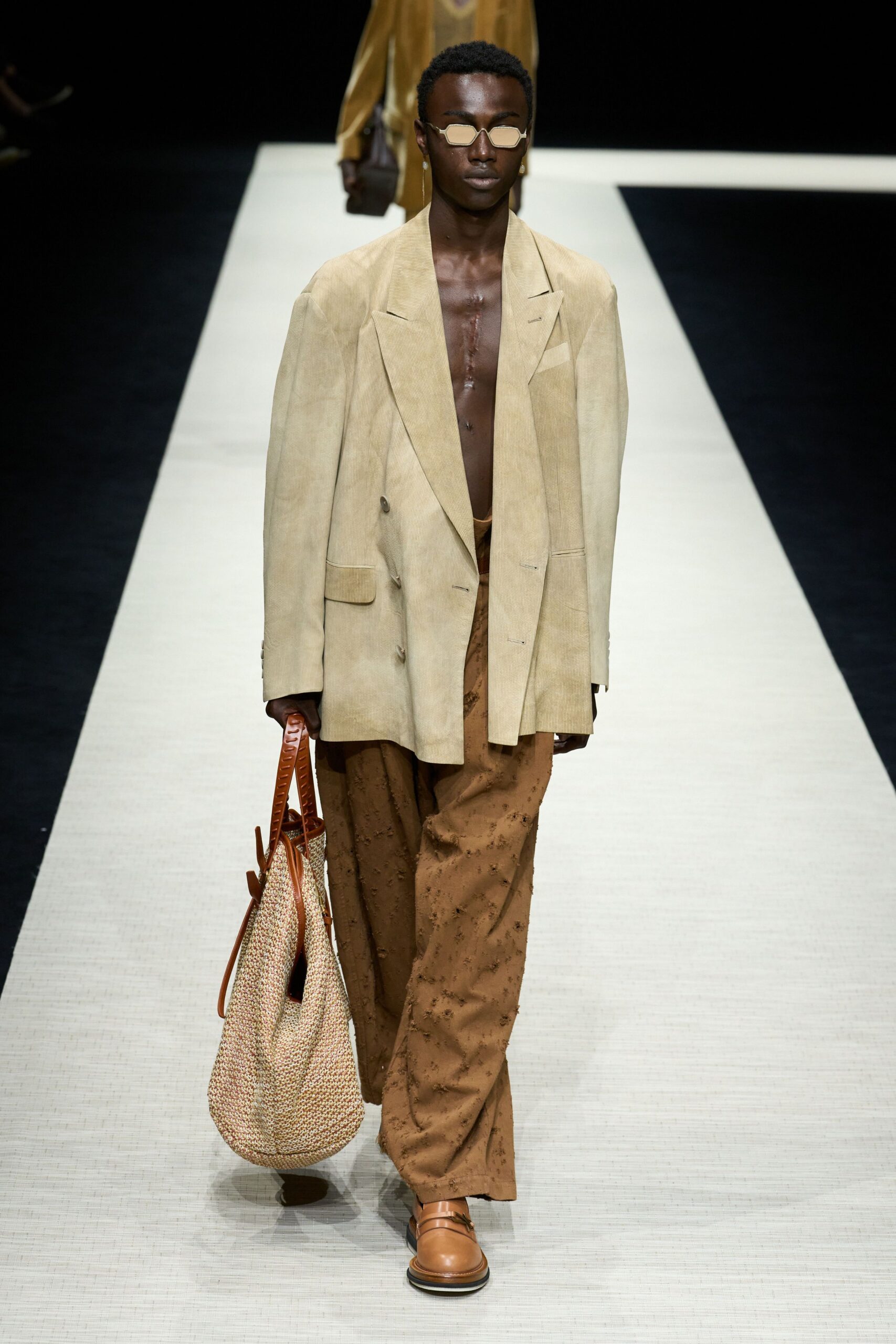 beige suede long-sleeve collared relaxed blazer