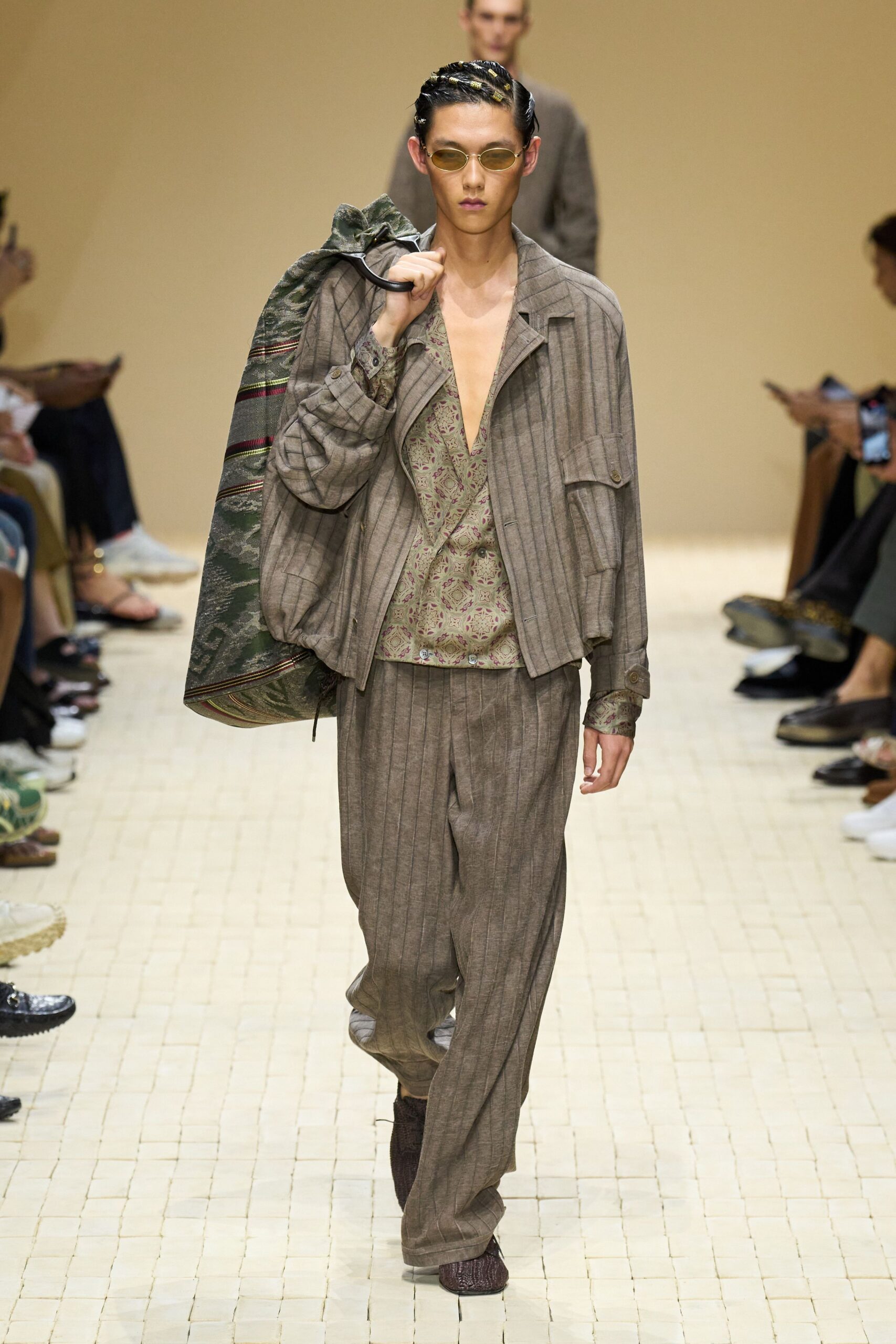 brown striped jacket and pants