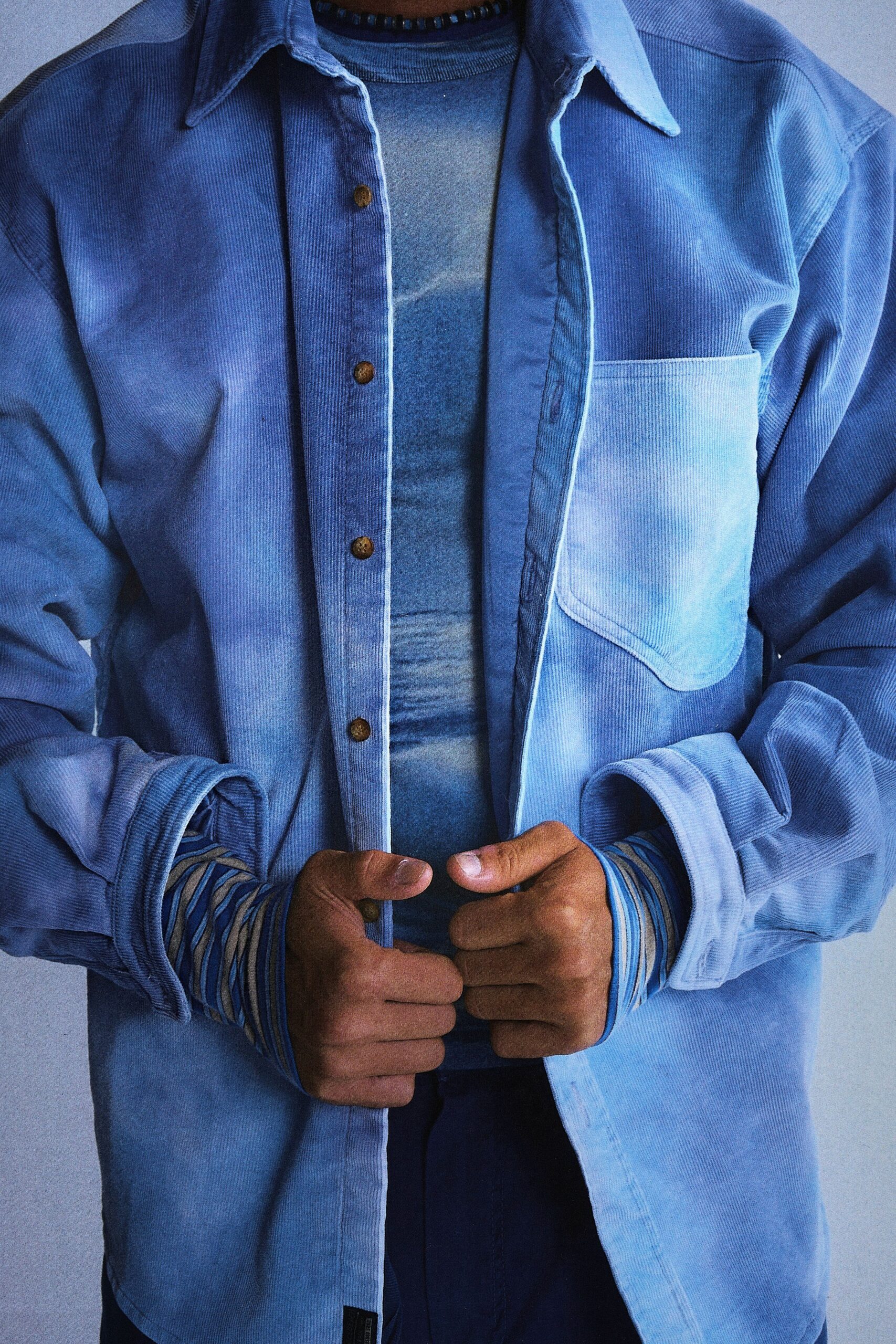 blue relaxed shirt with fitted top
