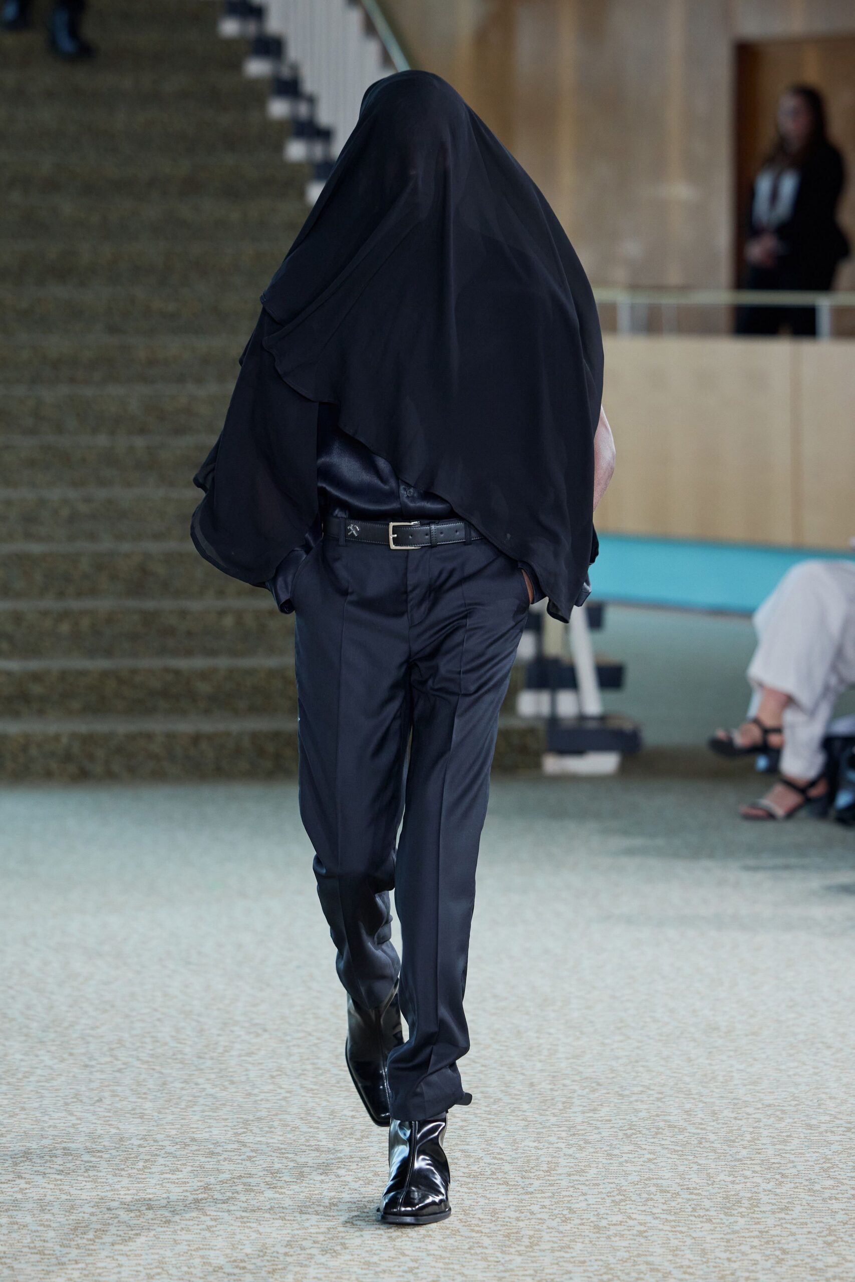 black silk pants with cape