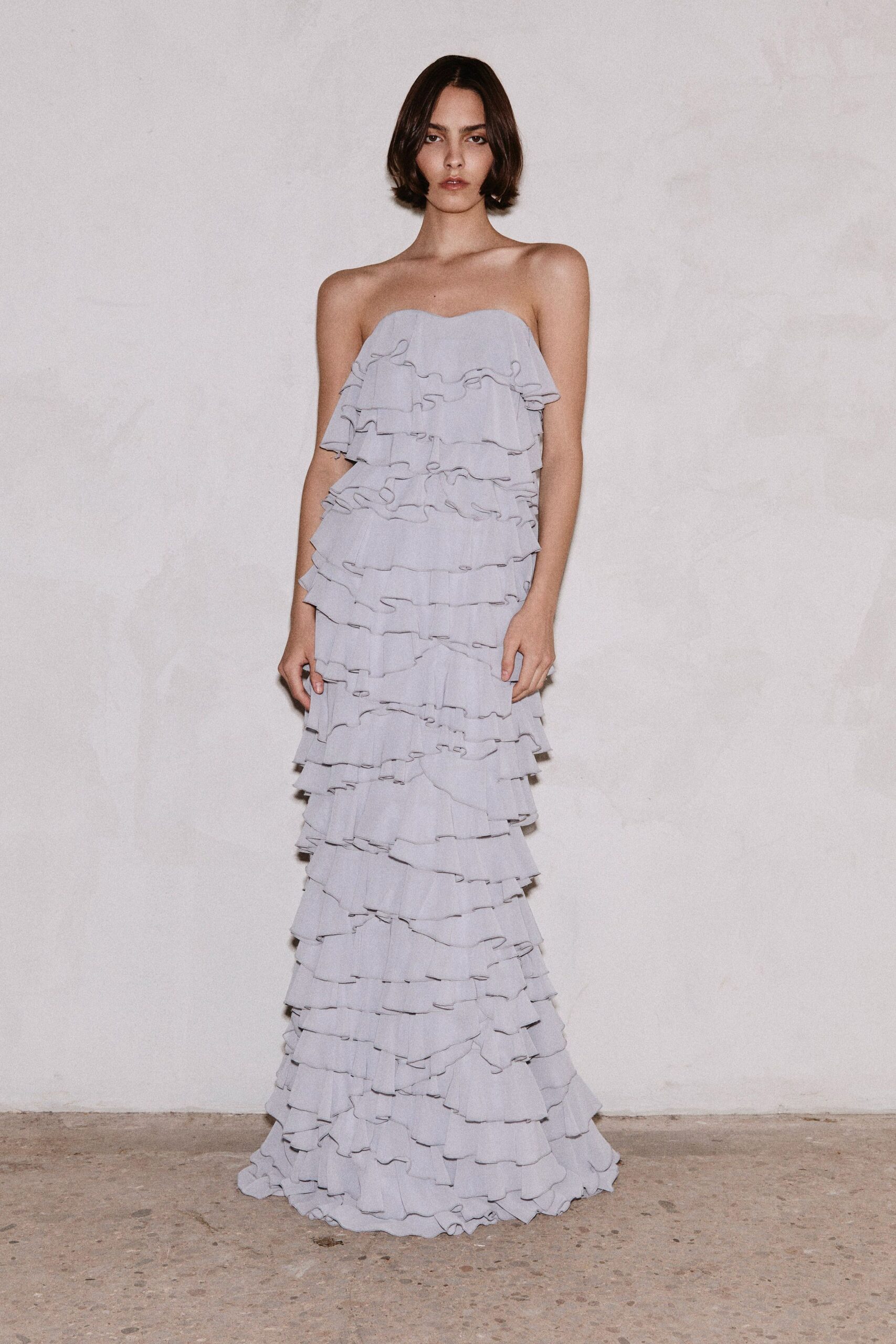 light blue ruffled maxi gown