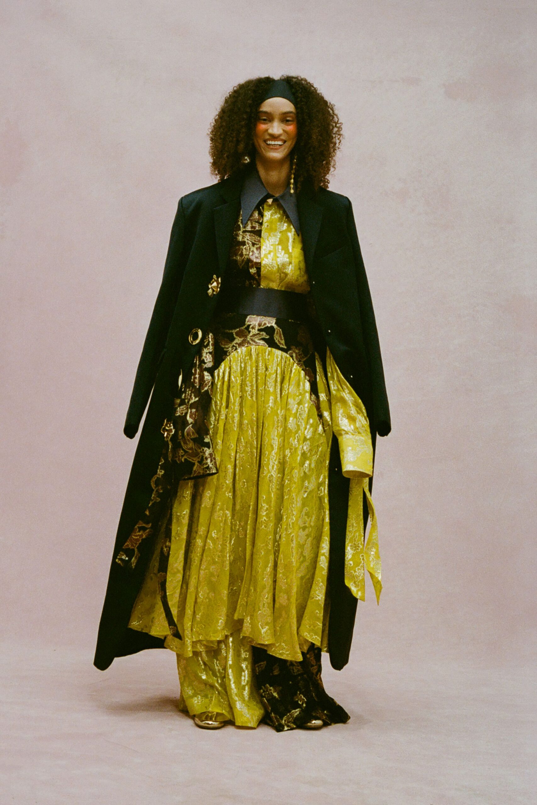 yellow silk sleeveless v-neck fitted pleated maxi dress