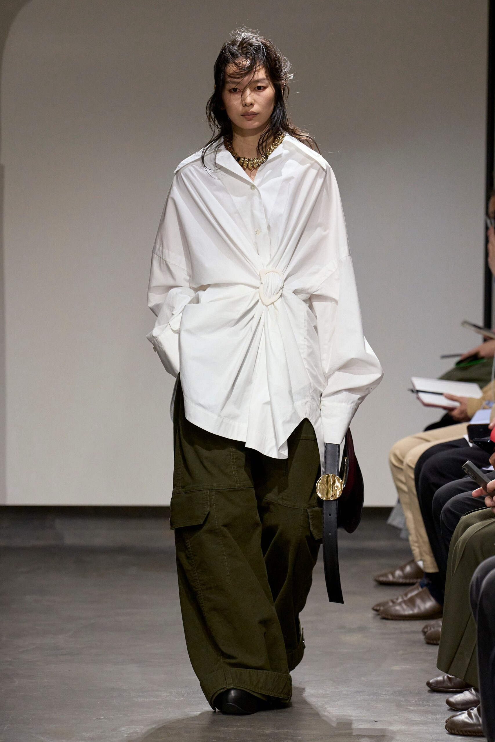 white cotton long-sleeve collared oversized buttoned shirt