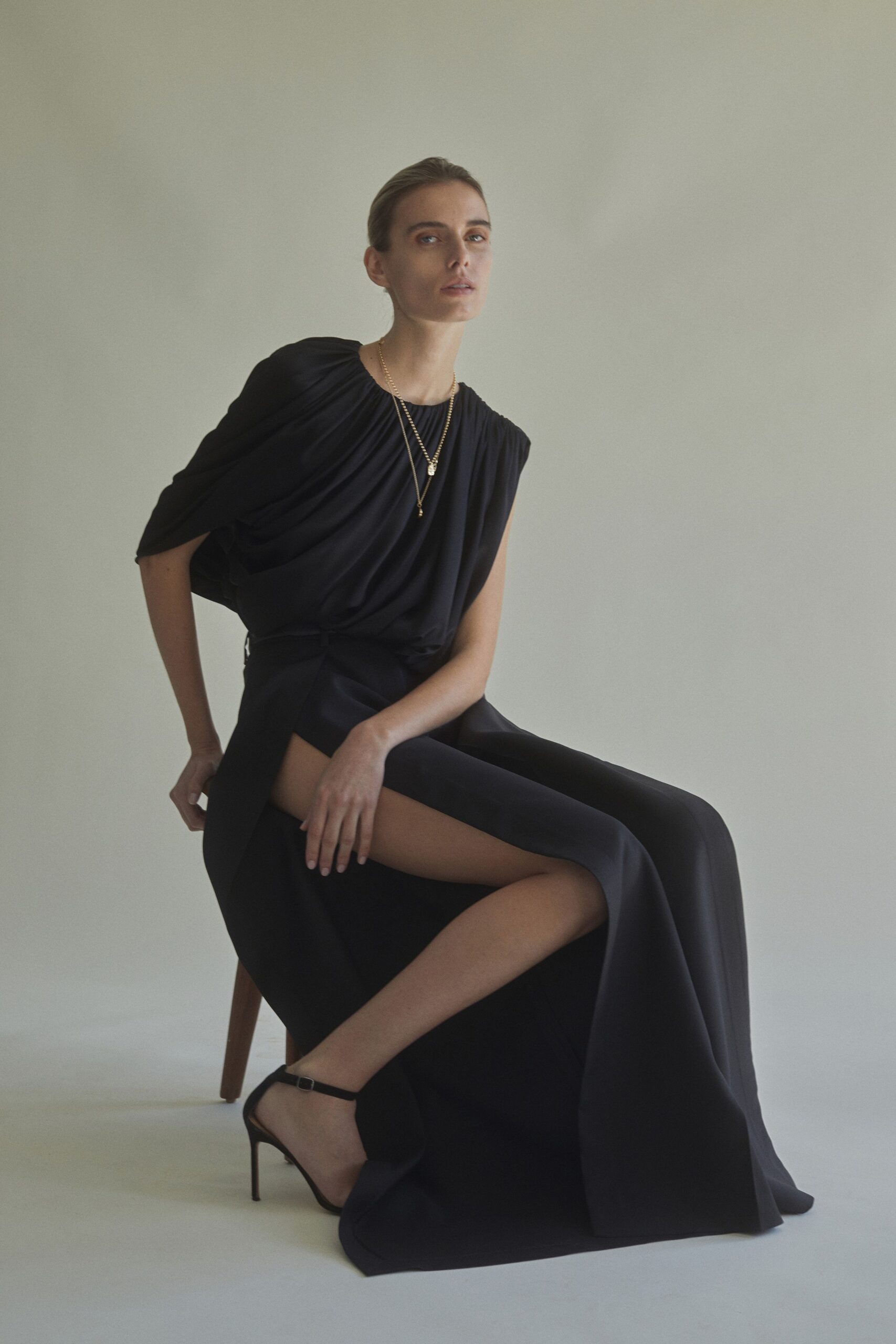 black silk gown with slit
