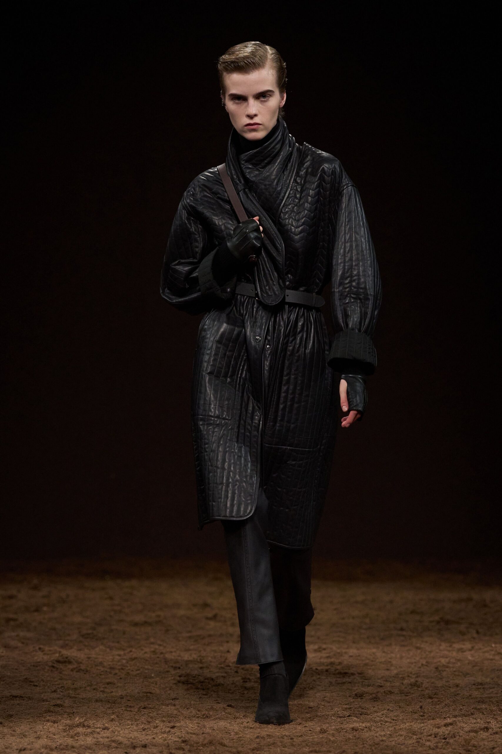 black leather slim straight-leg pants