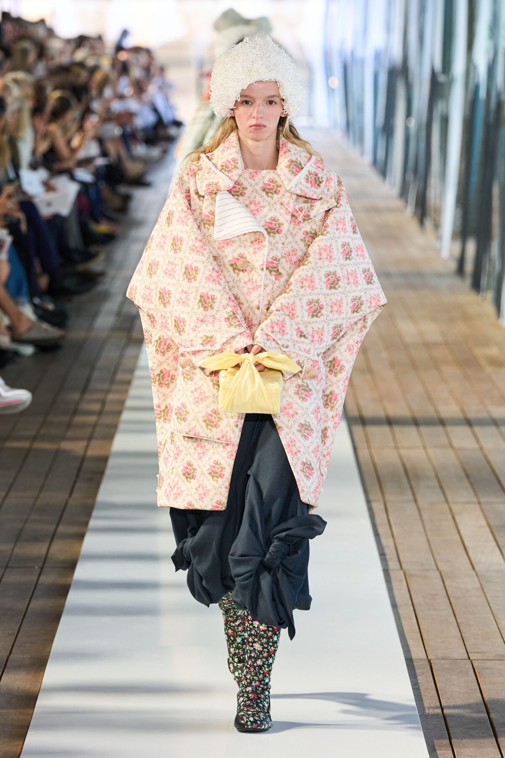 pink floral cape with black skirt