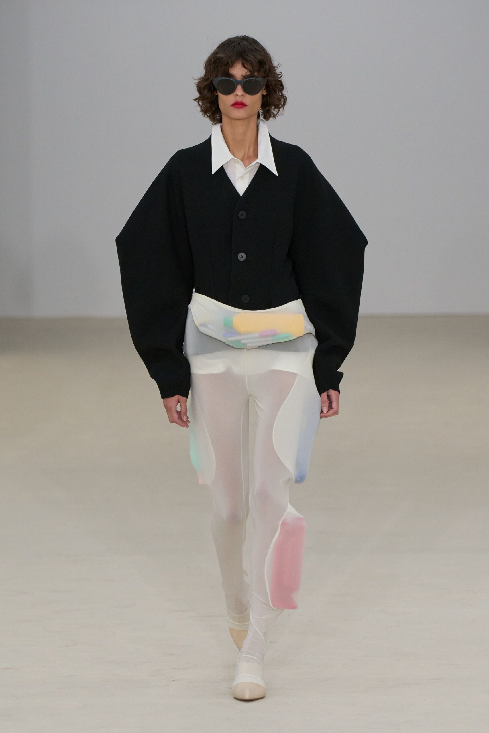 white fitted layered sheer pants
