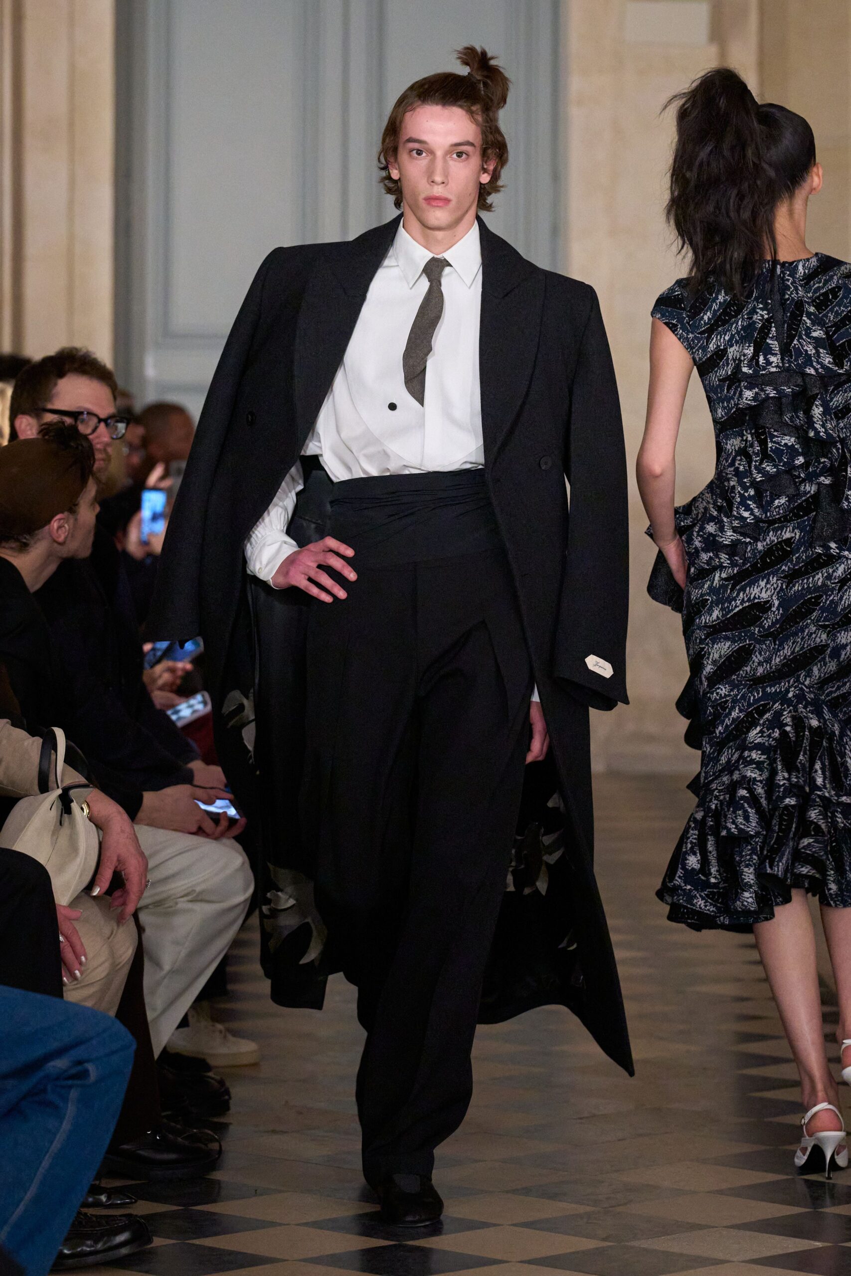 black wool tailored pleated pants