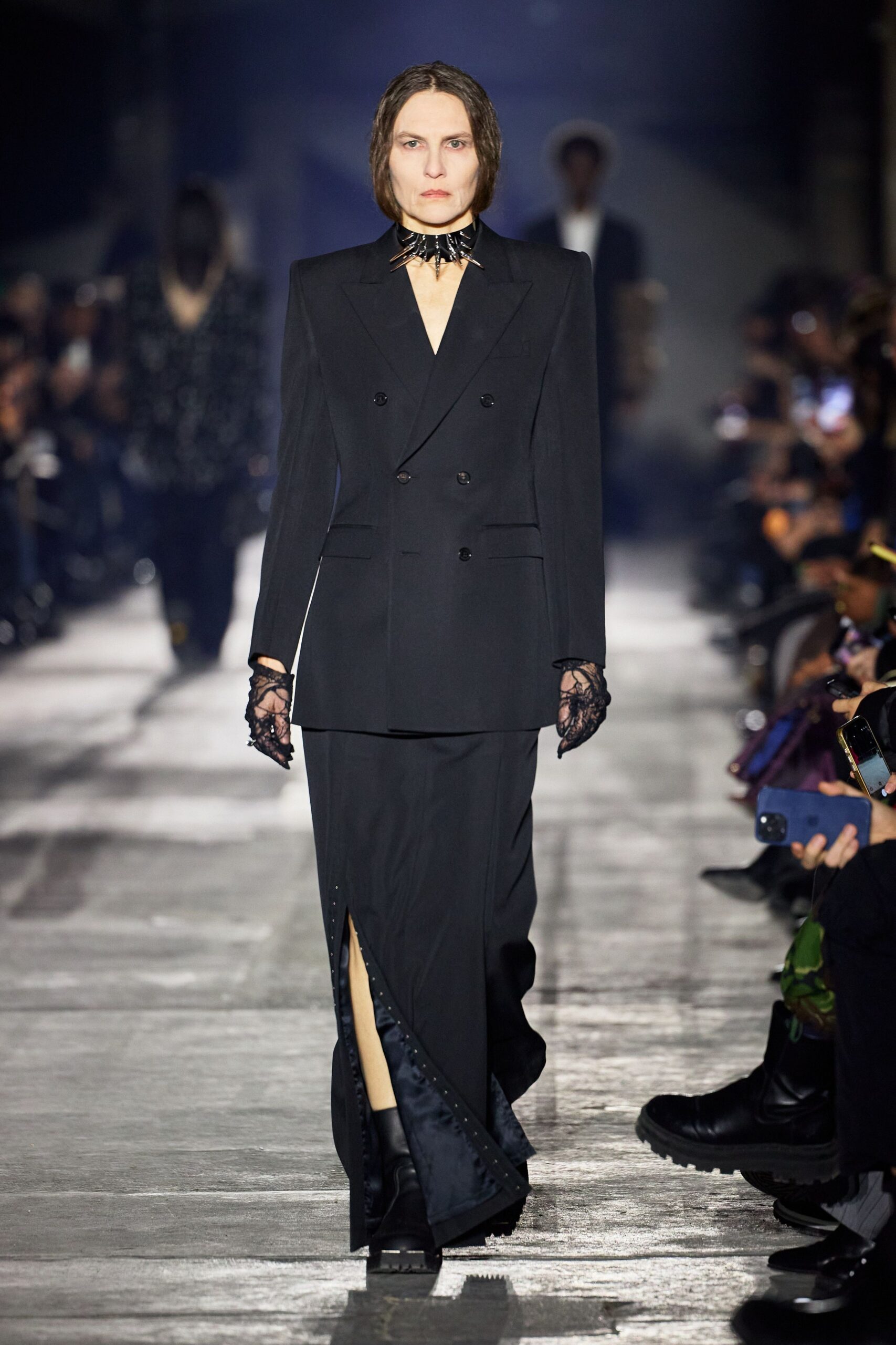 black wool long-sleeve v-neck tailored suit