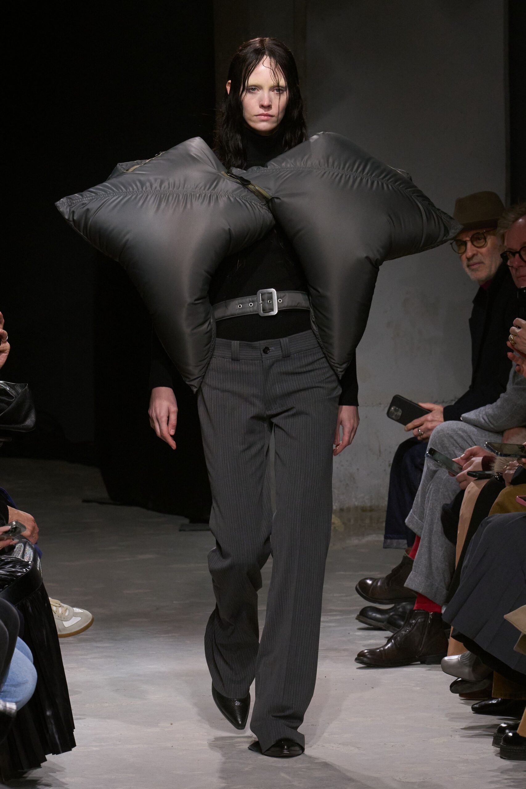 black fitted top with padded detail