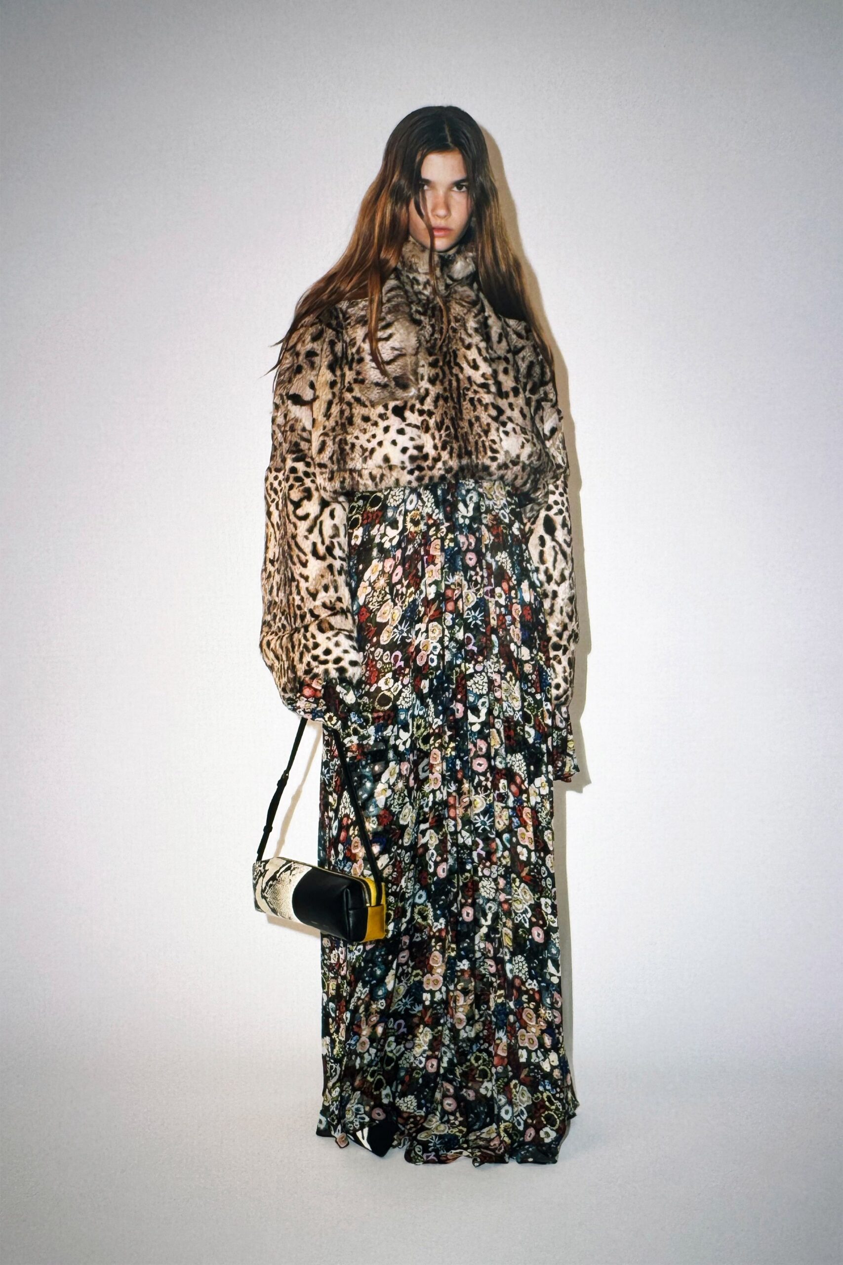 fur top floral maxi skirt