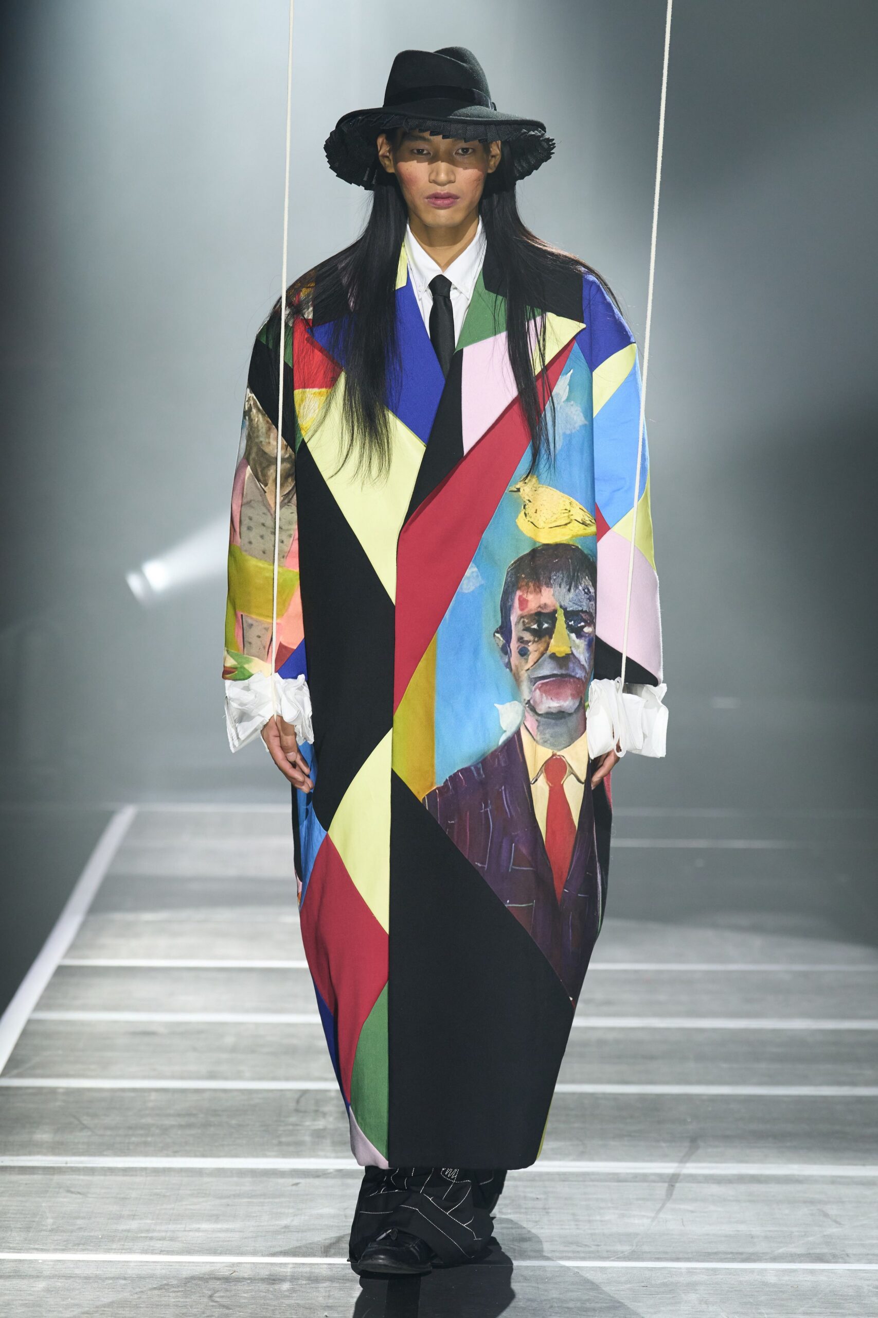 multi-colored maxi dress with hat