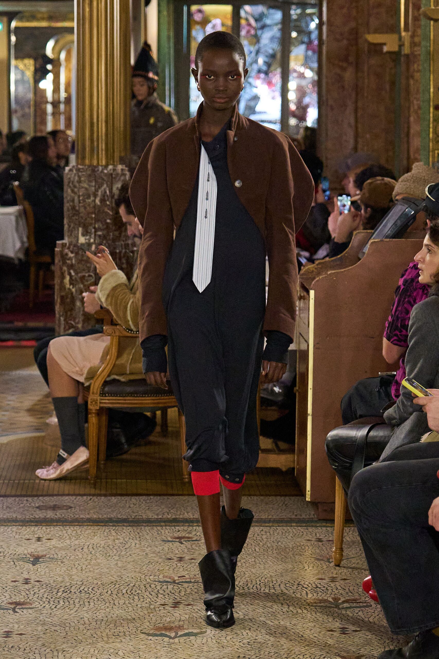 brown wool long-sleeve collared structured zippered jacket