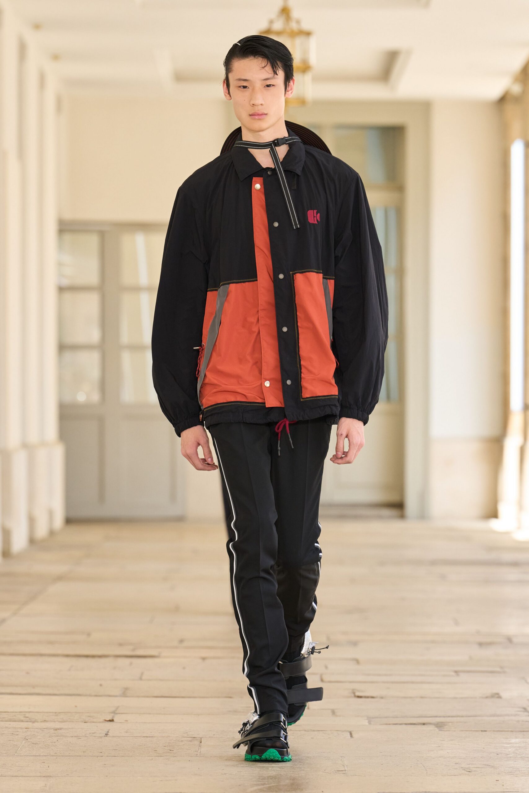 black and orange color-blocked jacket