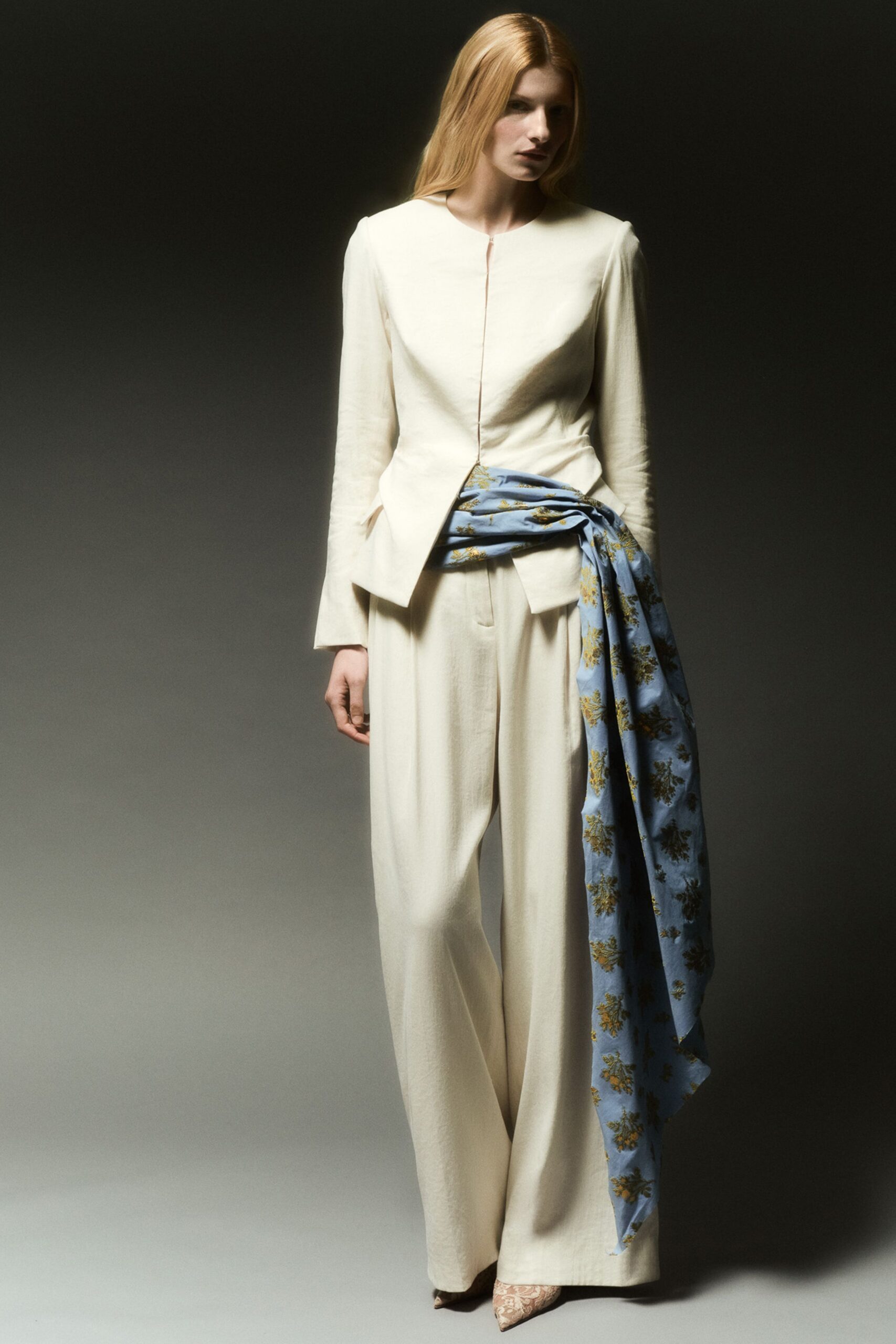 white blazer and relaxed pants