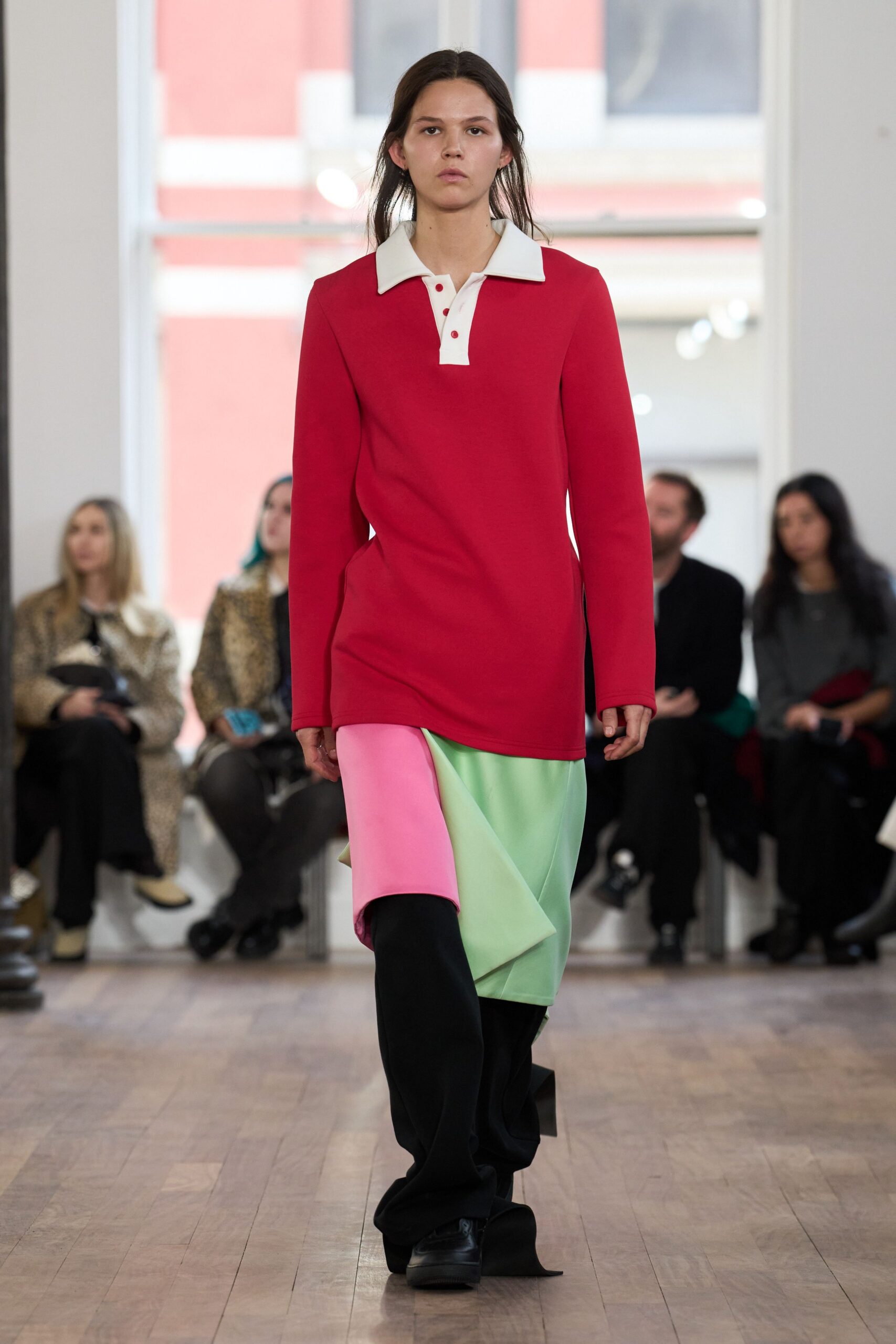 red relaxed top with layered skirt