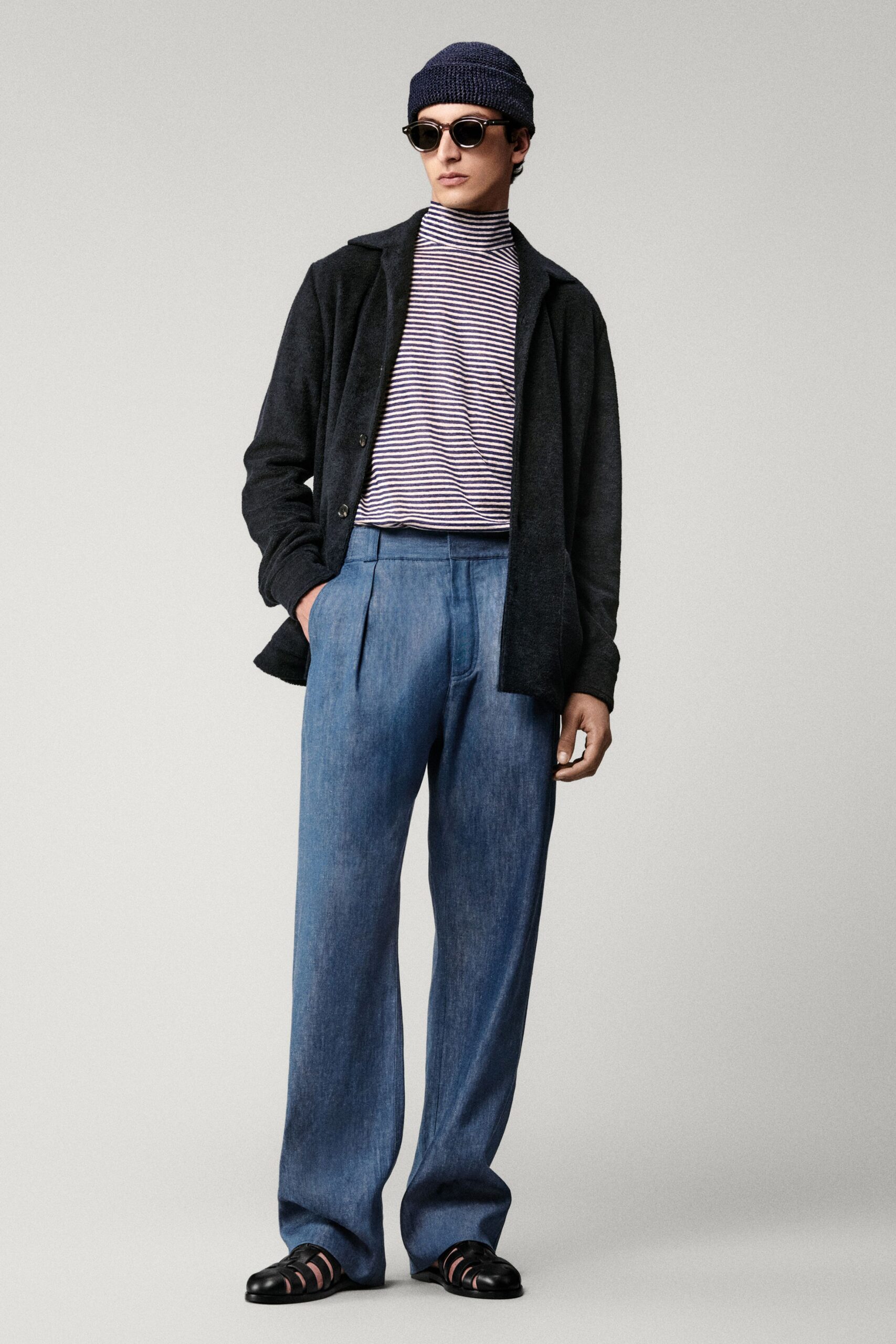 purple cotton long-sleeve collared relaxed striped shirt