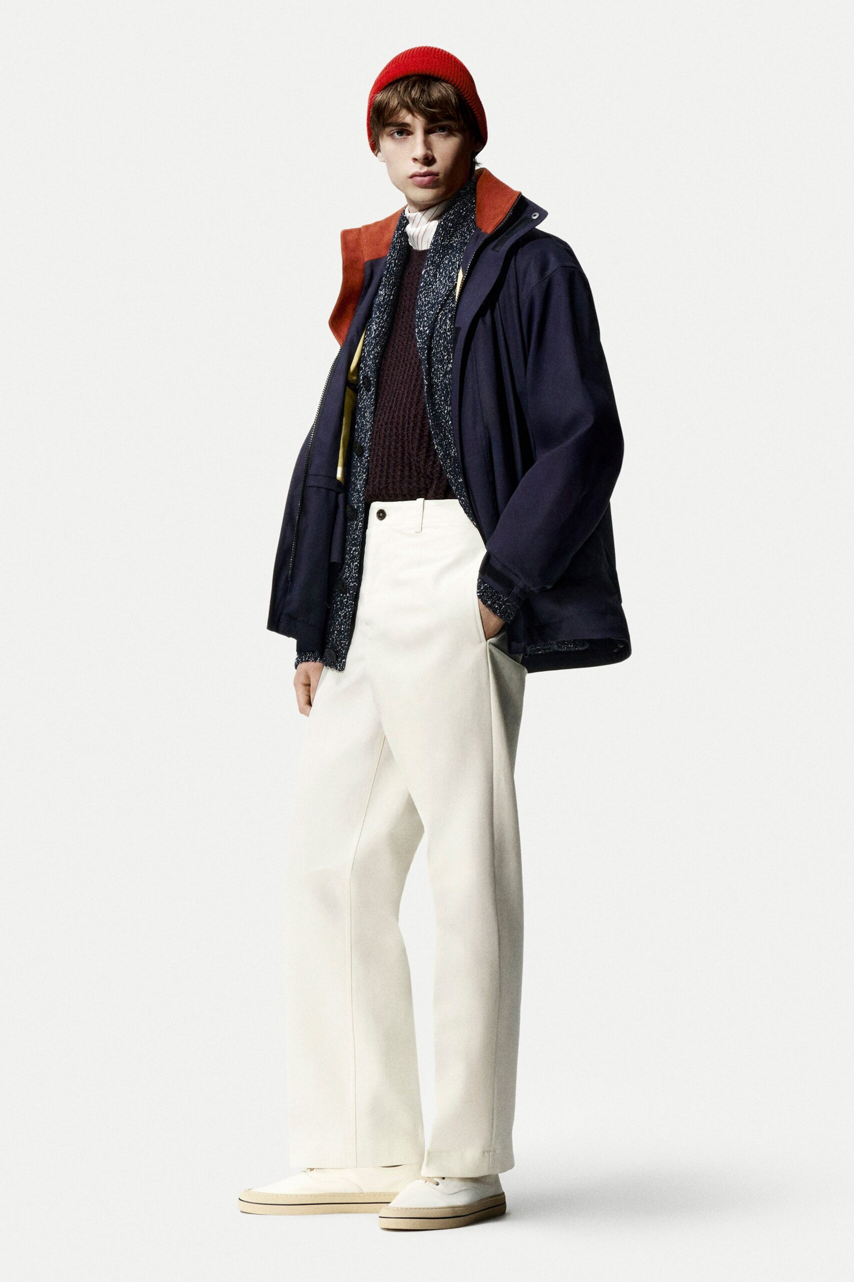 blue cotton long-sleeve collared relaxed zippered jacket