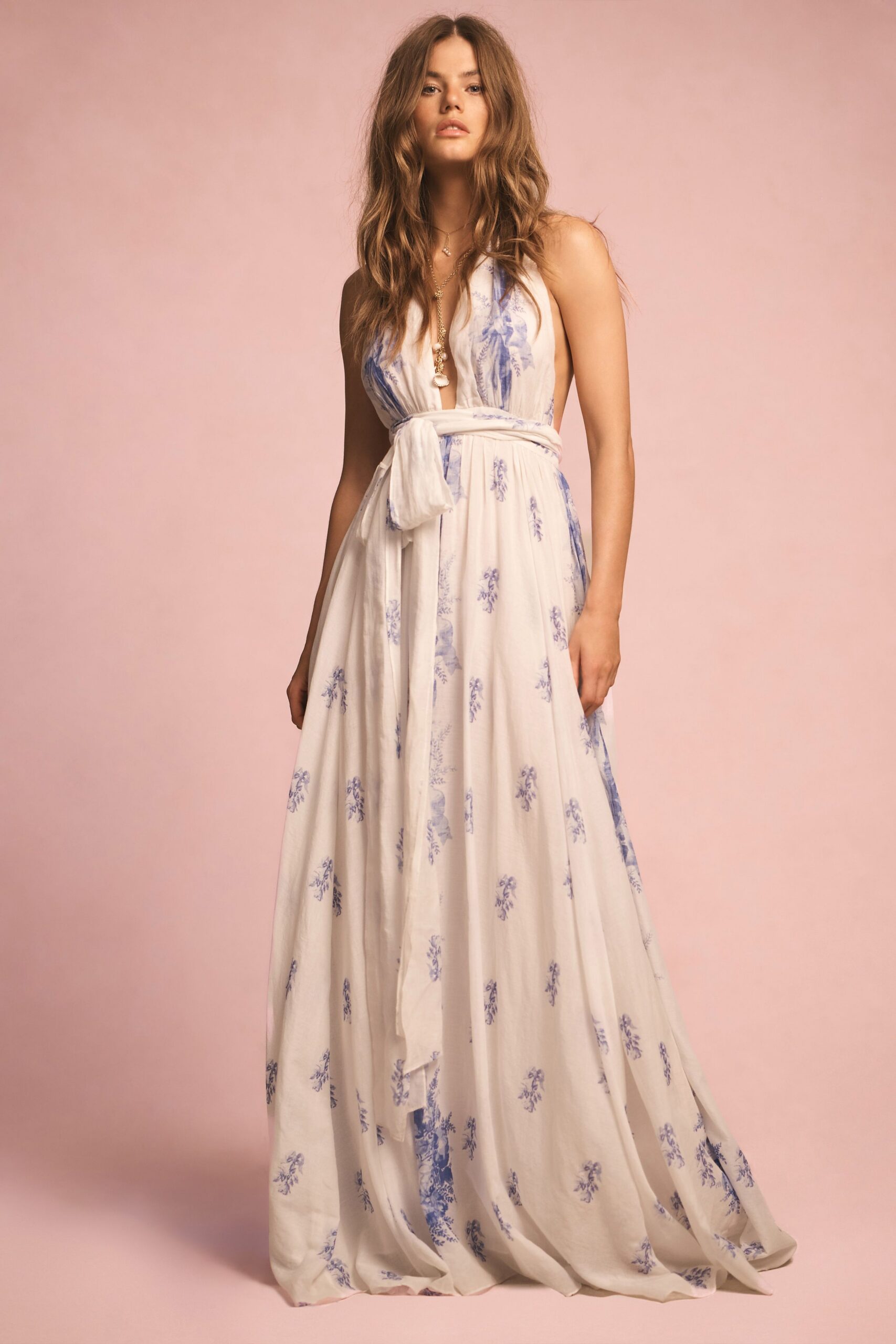 white floral silk gown