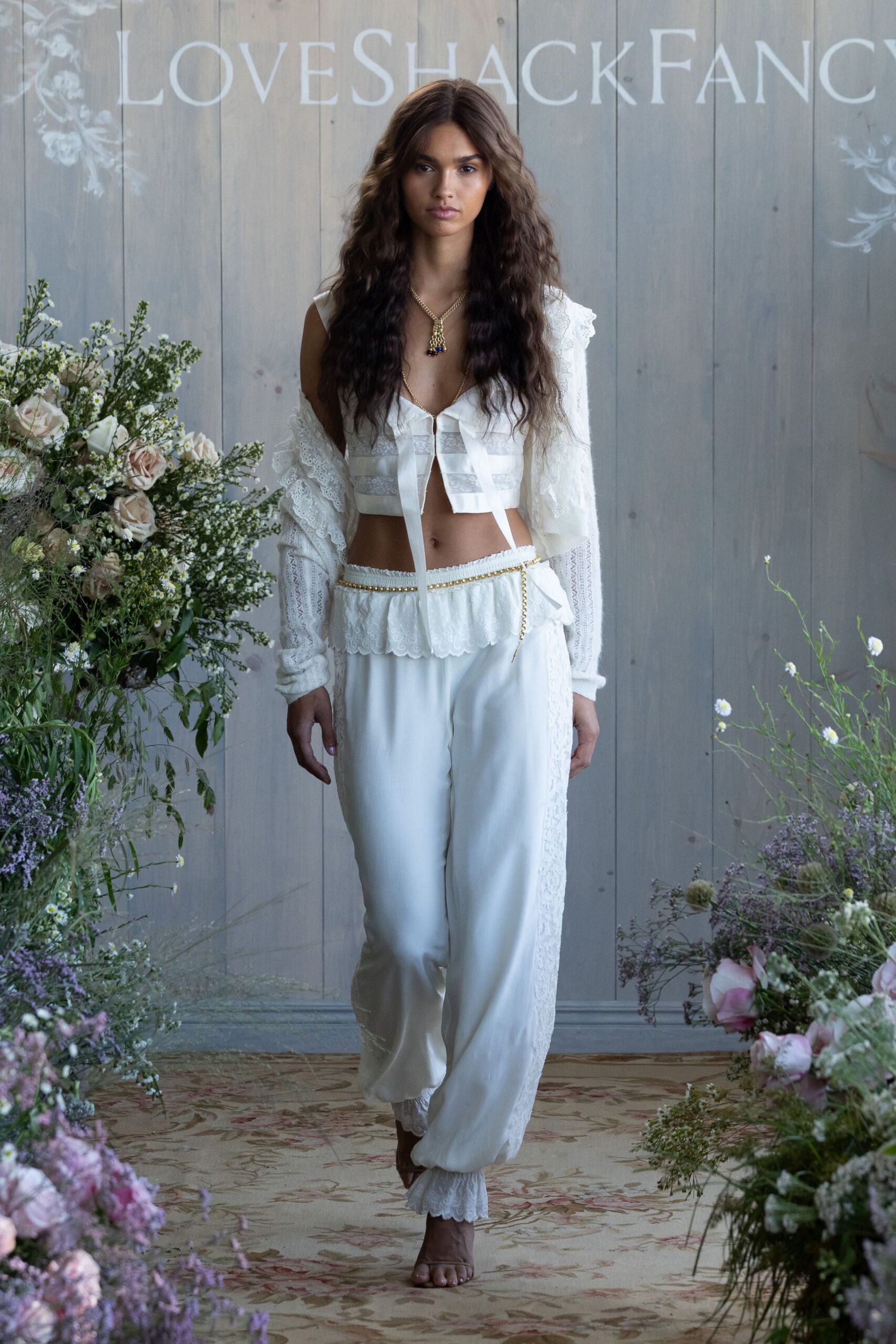 white cotton long-sleeve collared fitted ruffled top