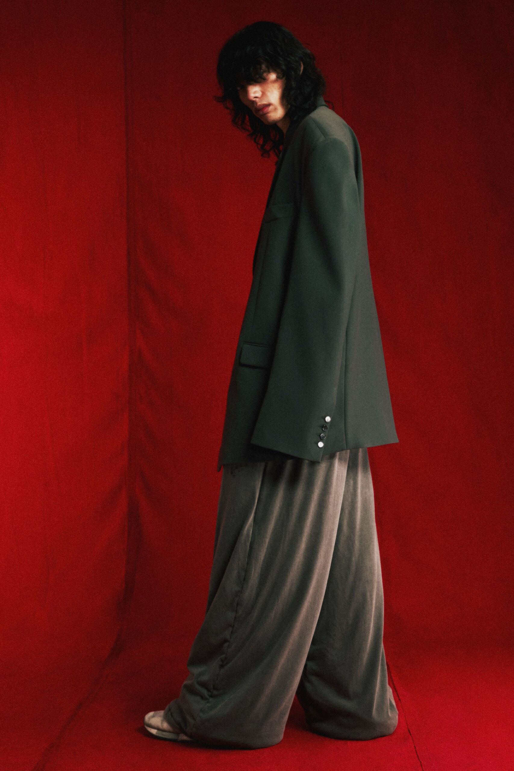 gray oversized blazer with relaxed pants