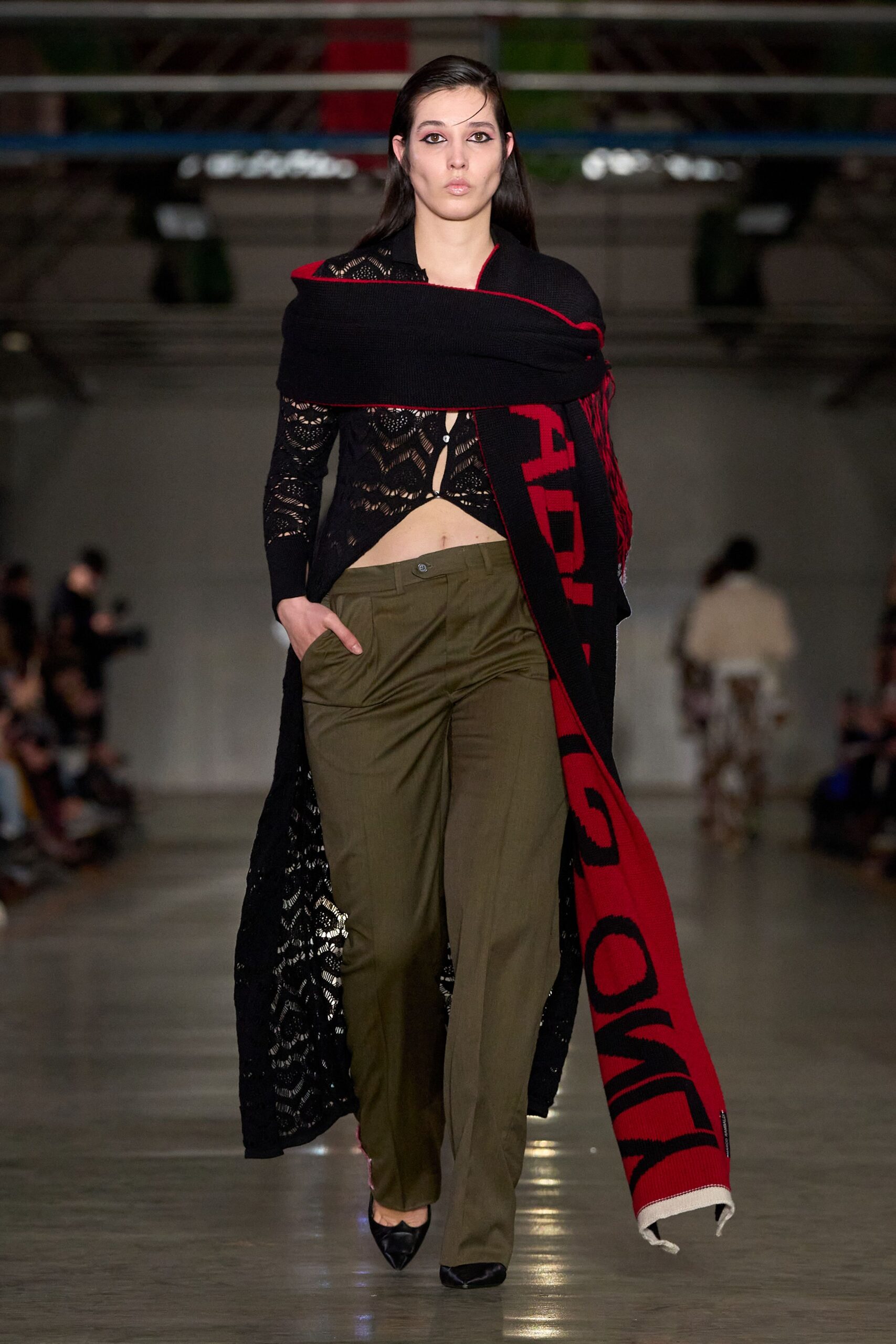 black wool printed scarf