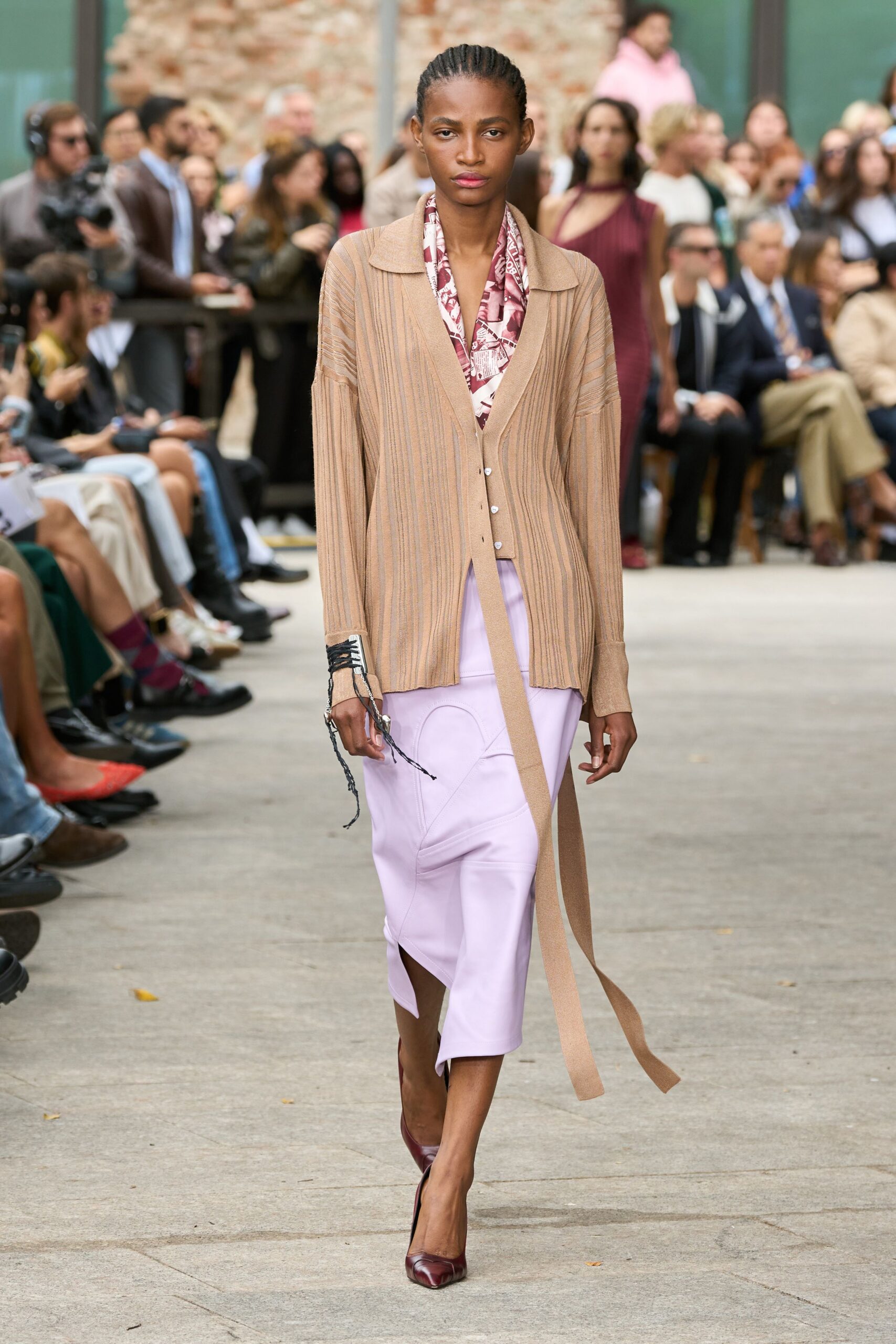beige cotton long-sleeve collared relaxed striped cardigan