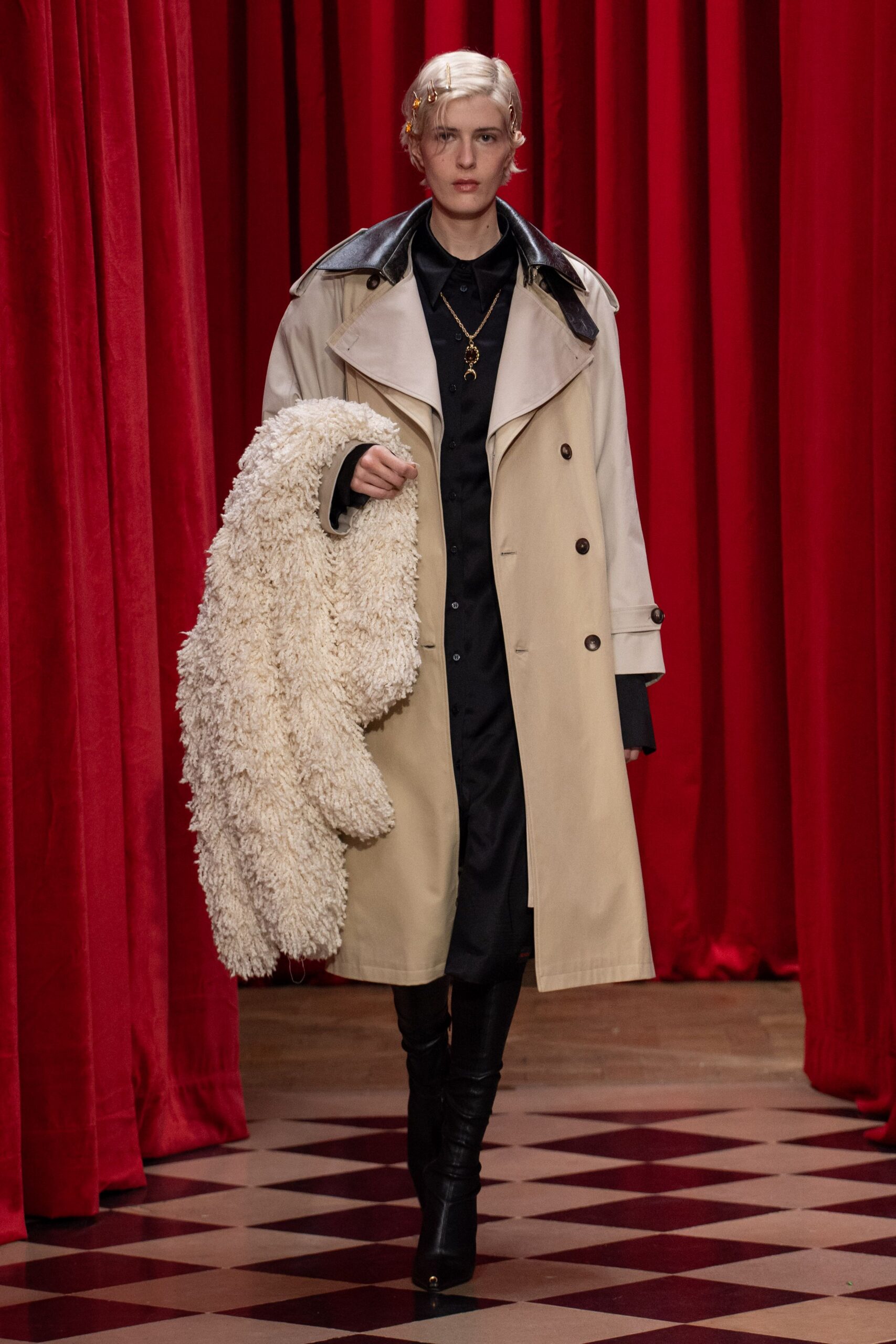 beige cotton long-sleeve collared relaxed buttoned trench