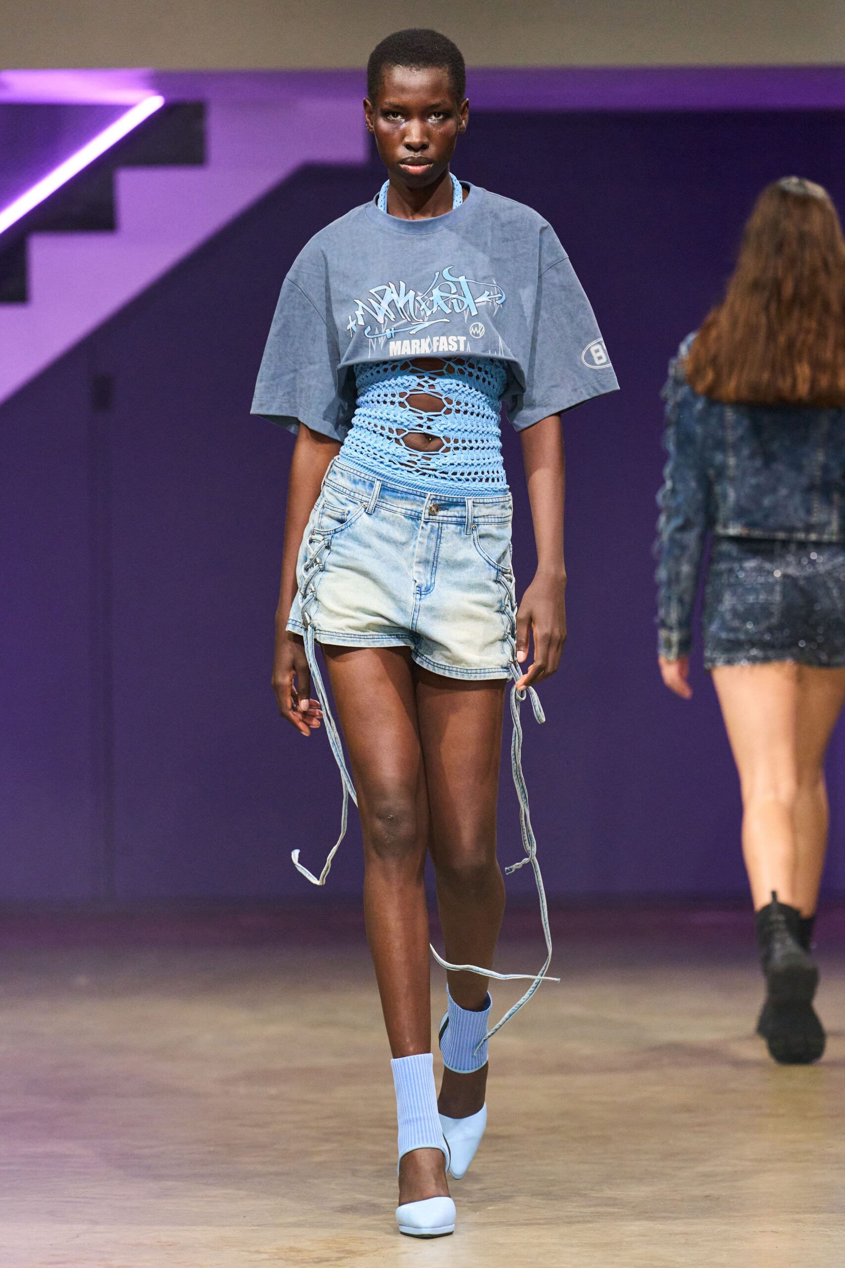 gray cotton short-sleeve collared relaxed embroidered top