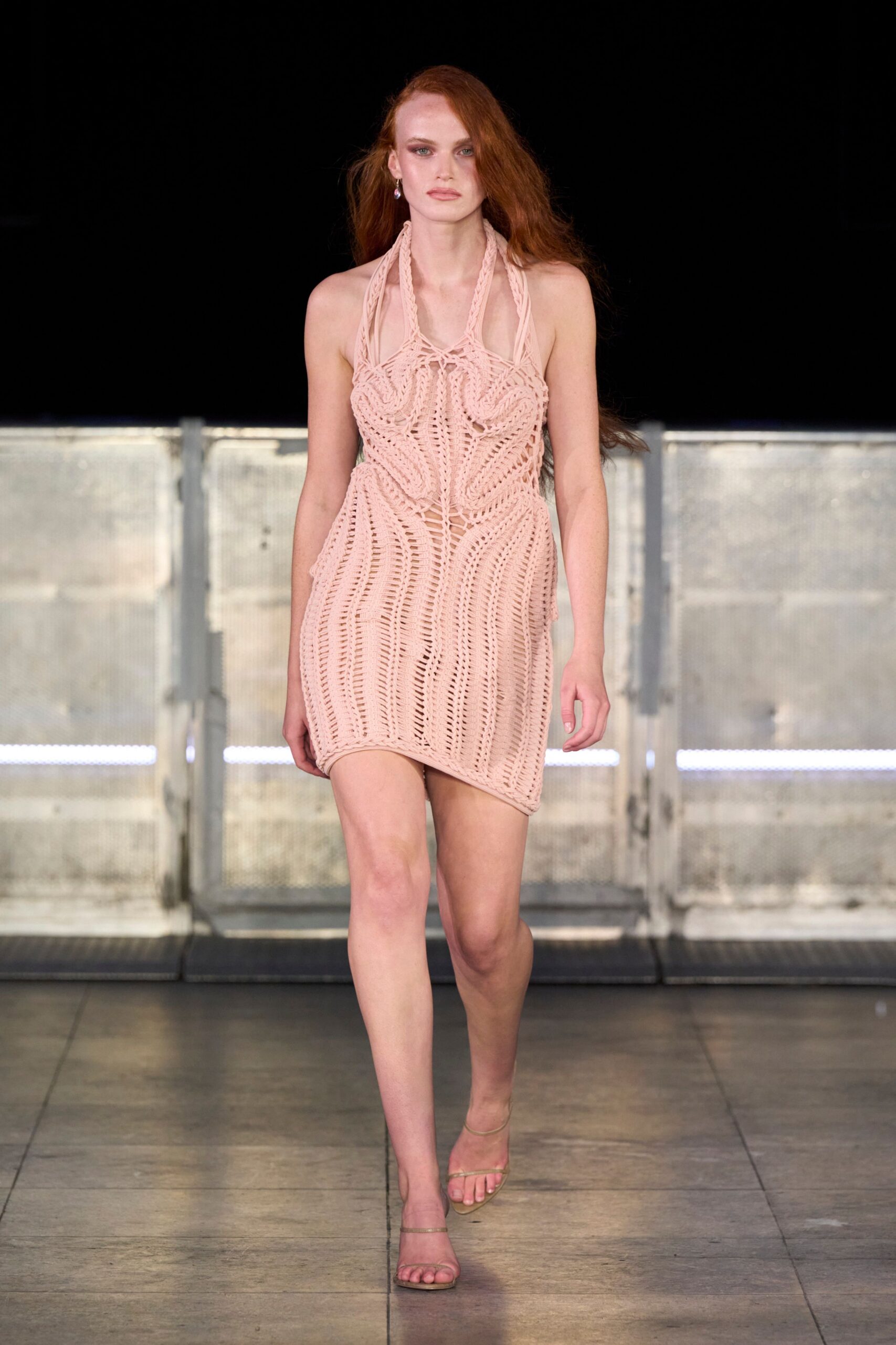 pink cotton sleeveless halter fitted mini dress