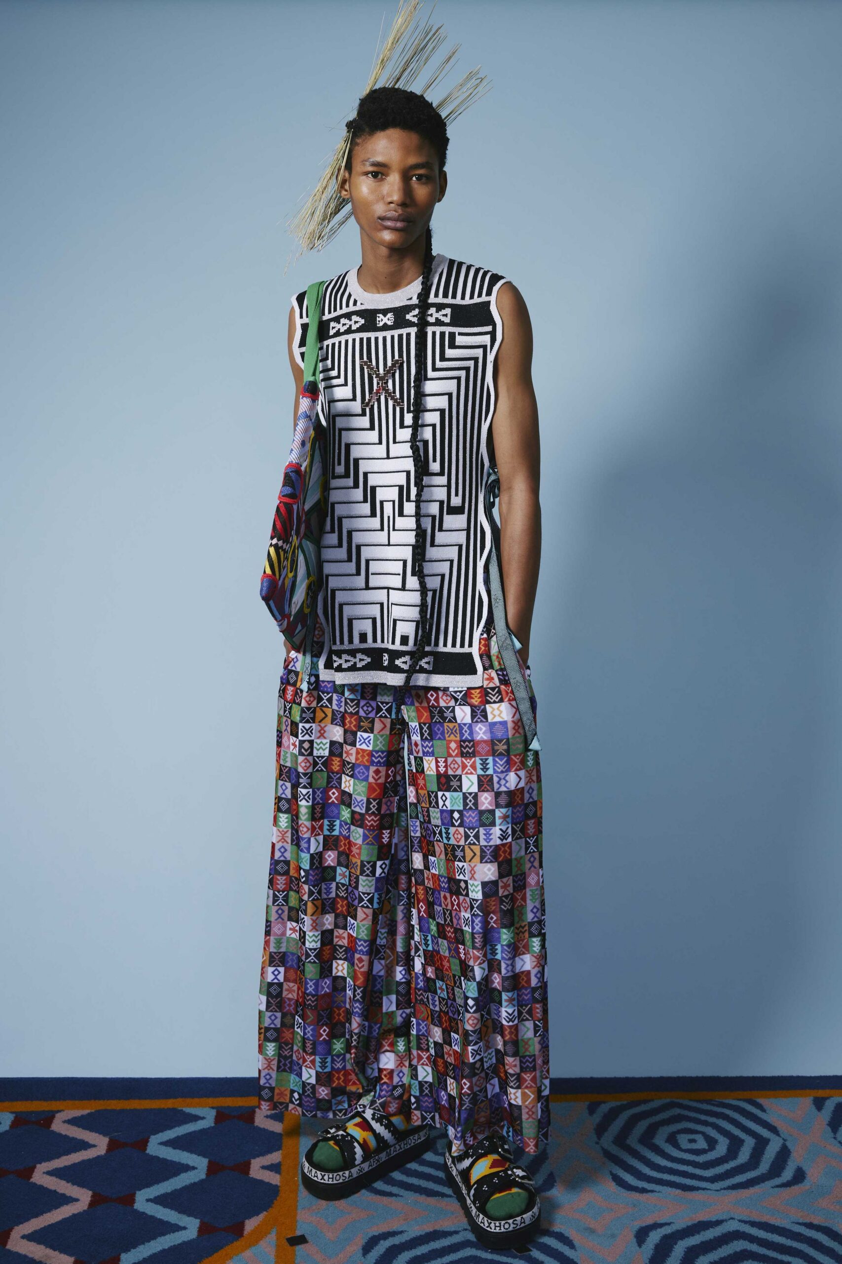 multi cotton relaxed wide-leg printed pants