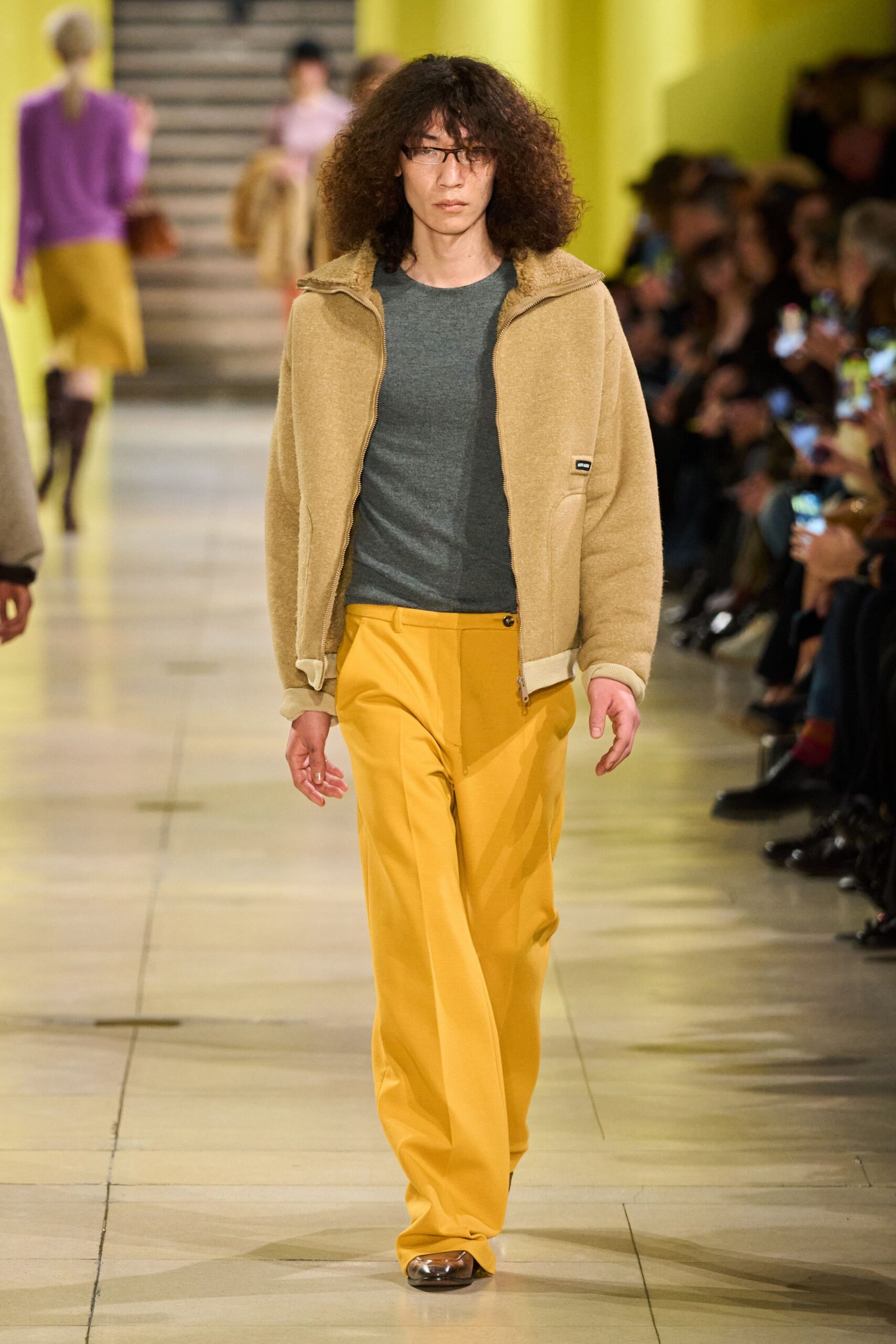 yellow cotton relaxed wide-leg pants