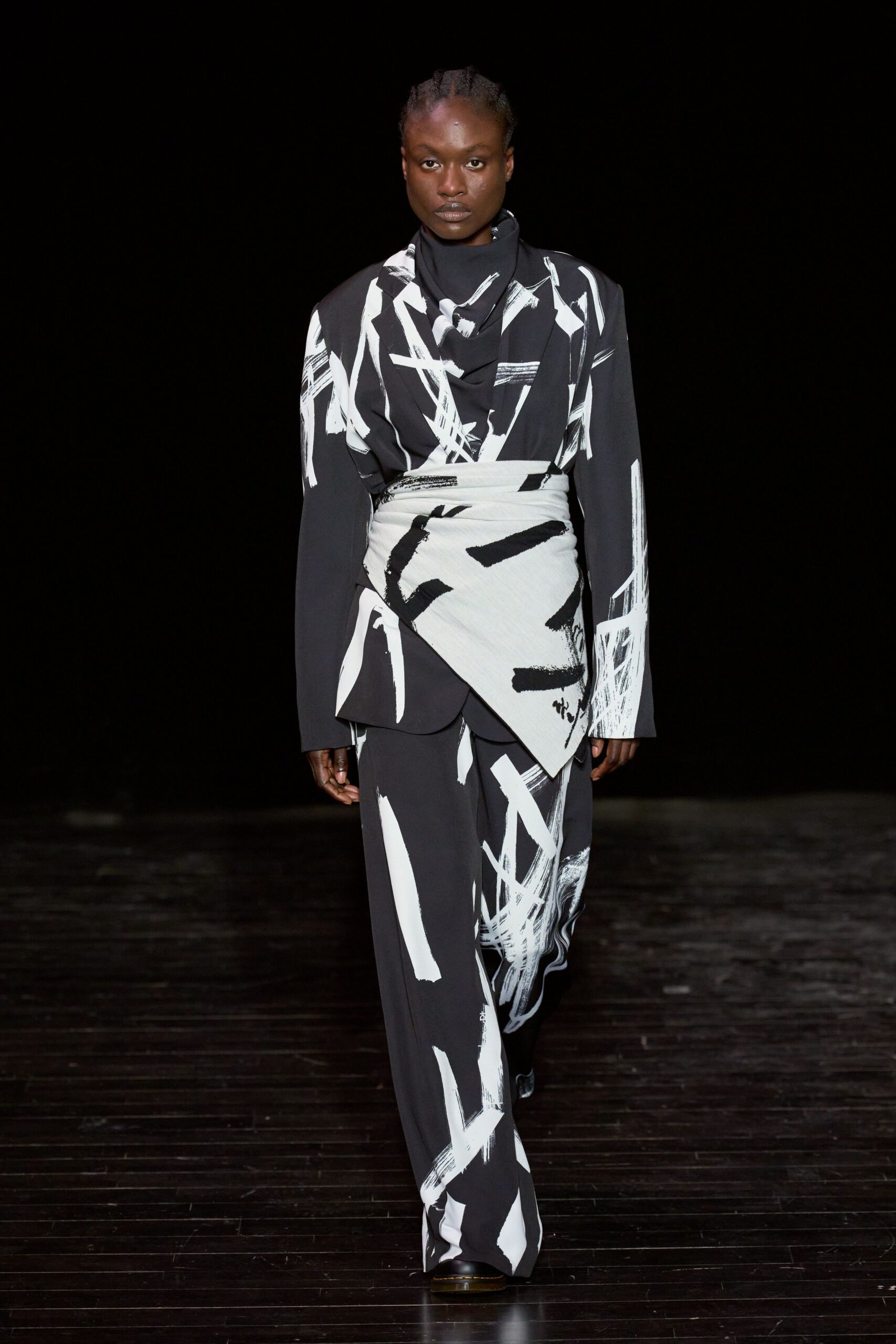 black and white printed suit