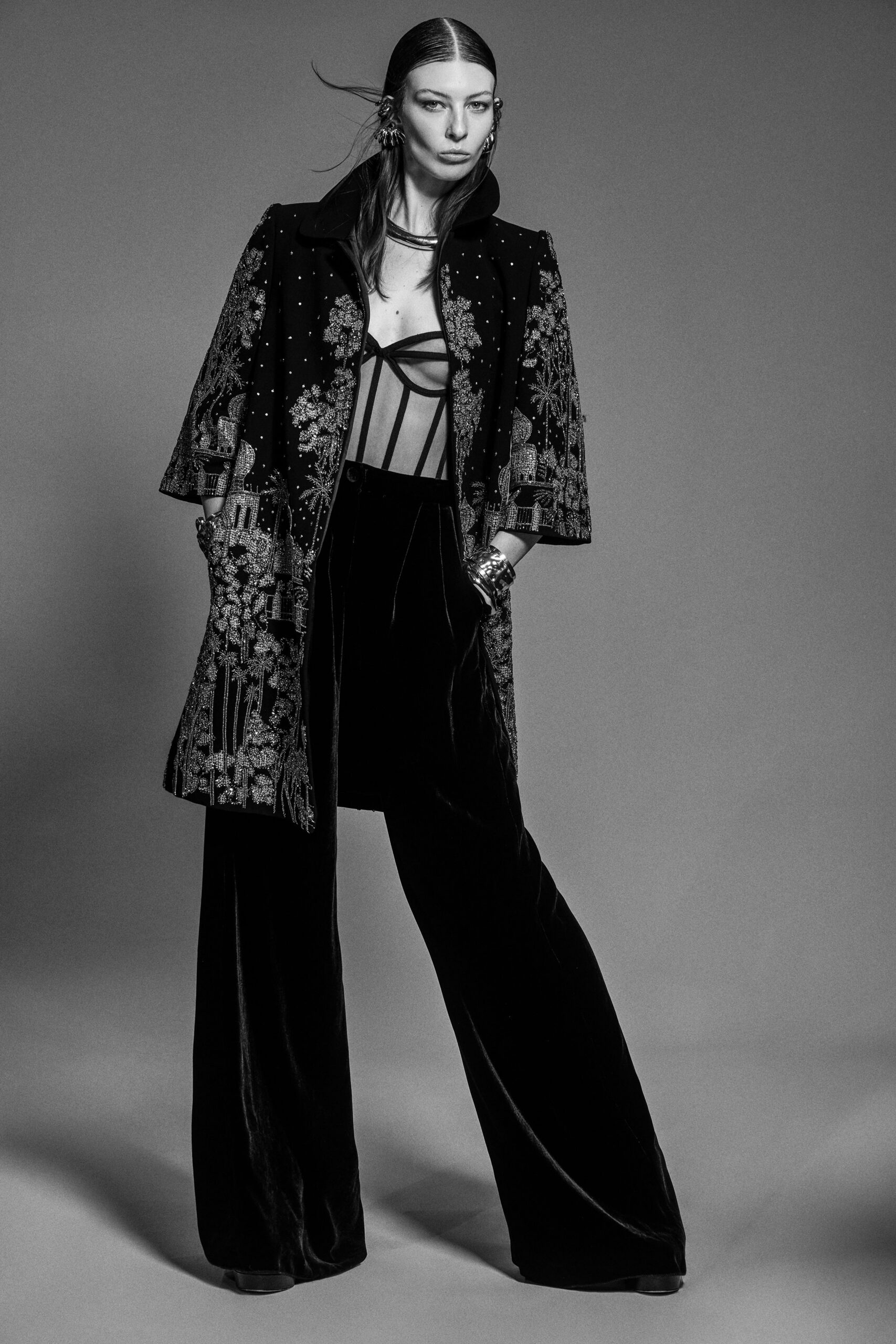black velvet coat and top