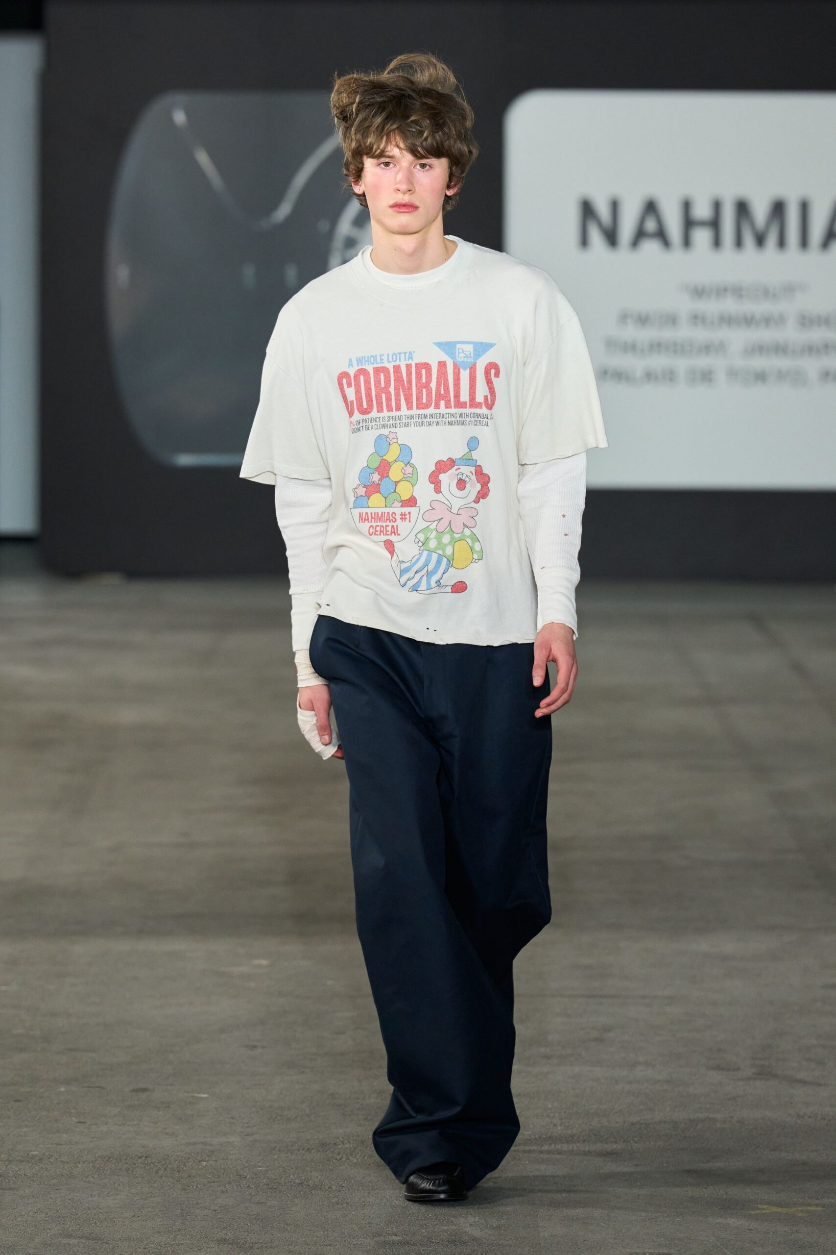 white cotton long-sleeve collared relaxed printed t-shirt