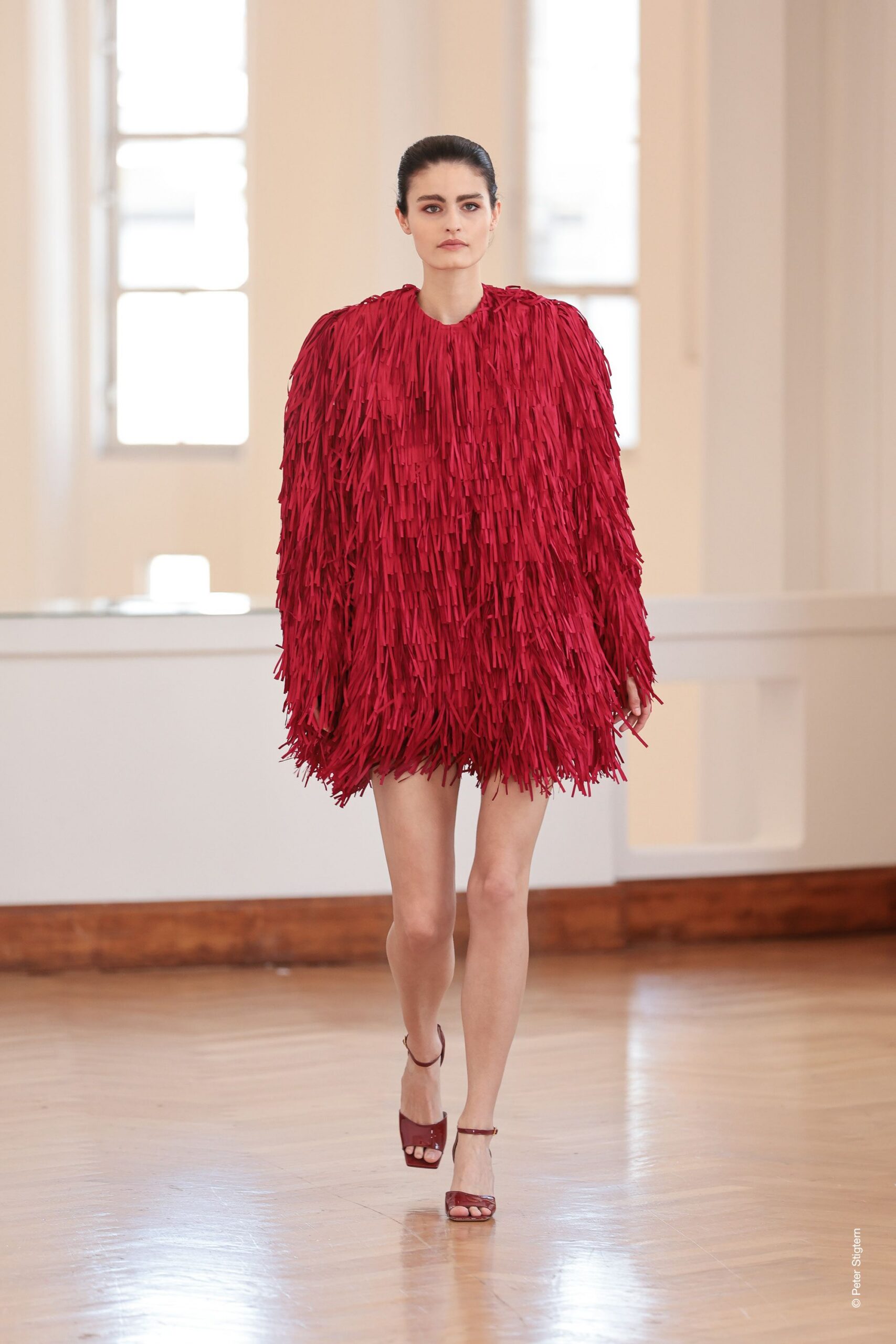 red fringed mini dress