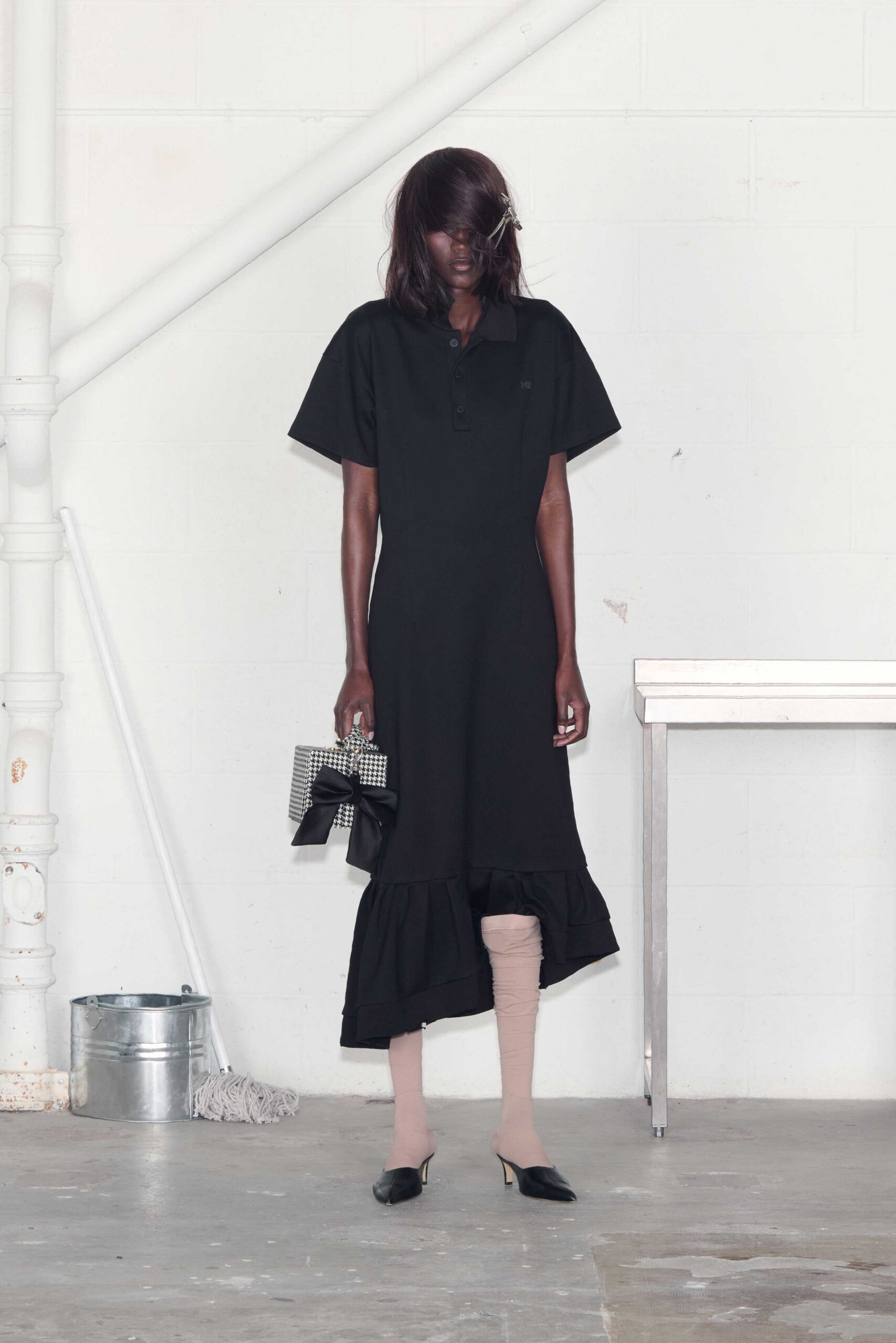 black cotton checked bag