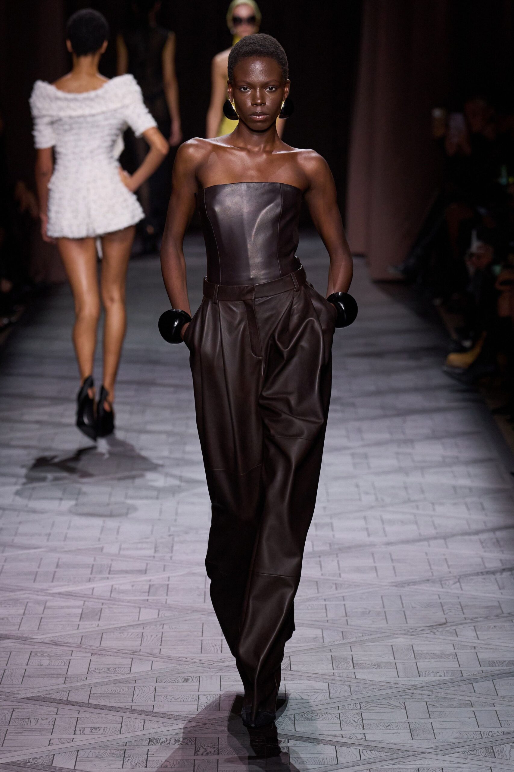 black leather strapless fitted corset