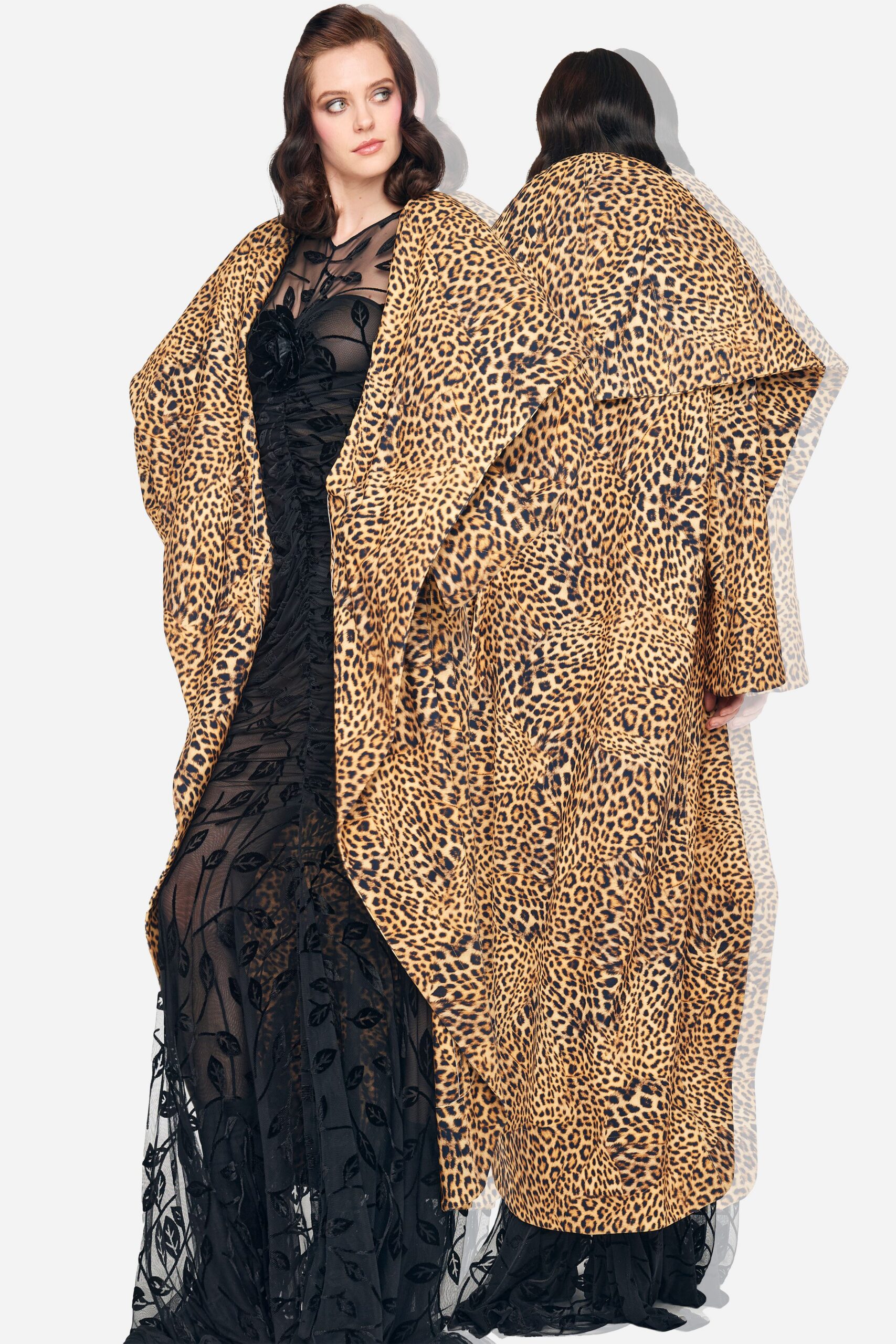 brown silk oversized animal-print cape