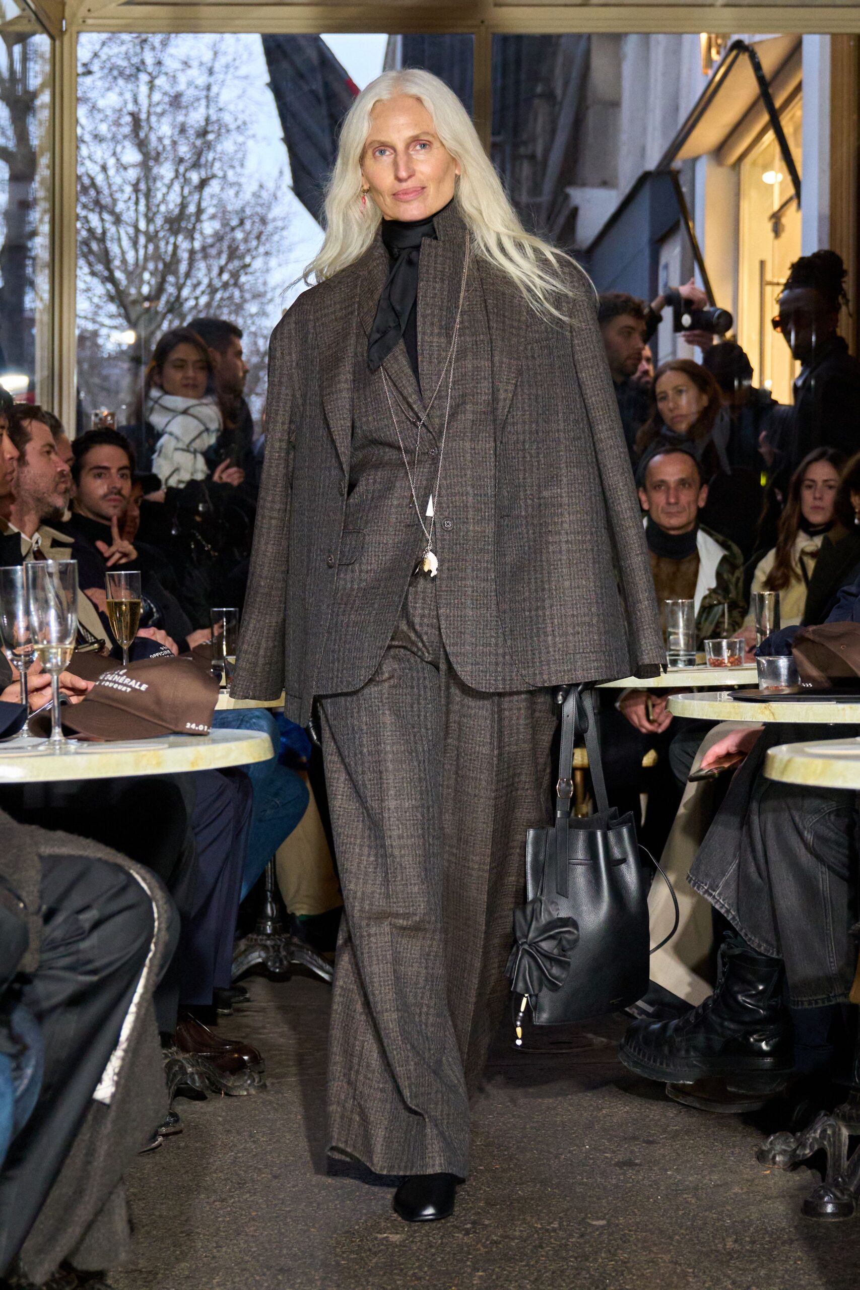 brown gray tailored blazer and pants