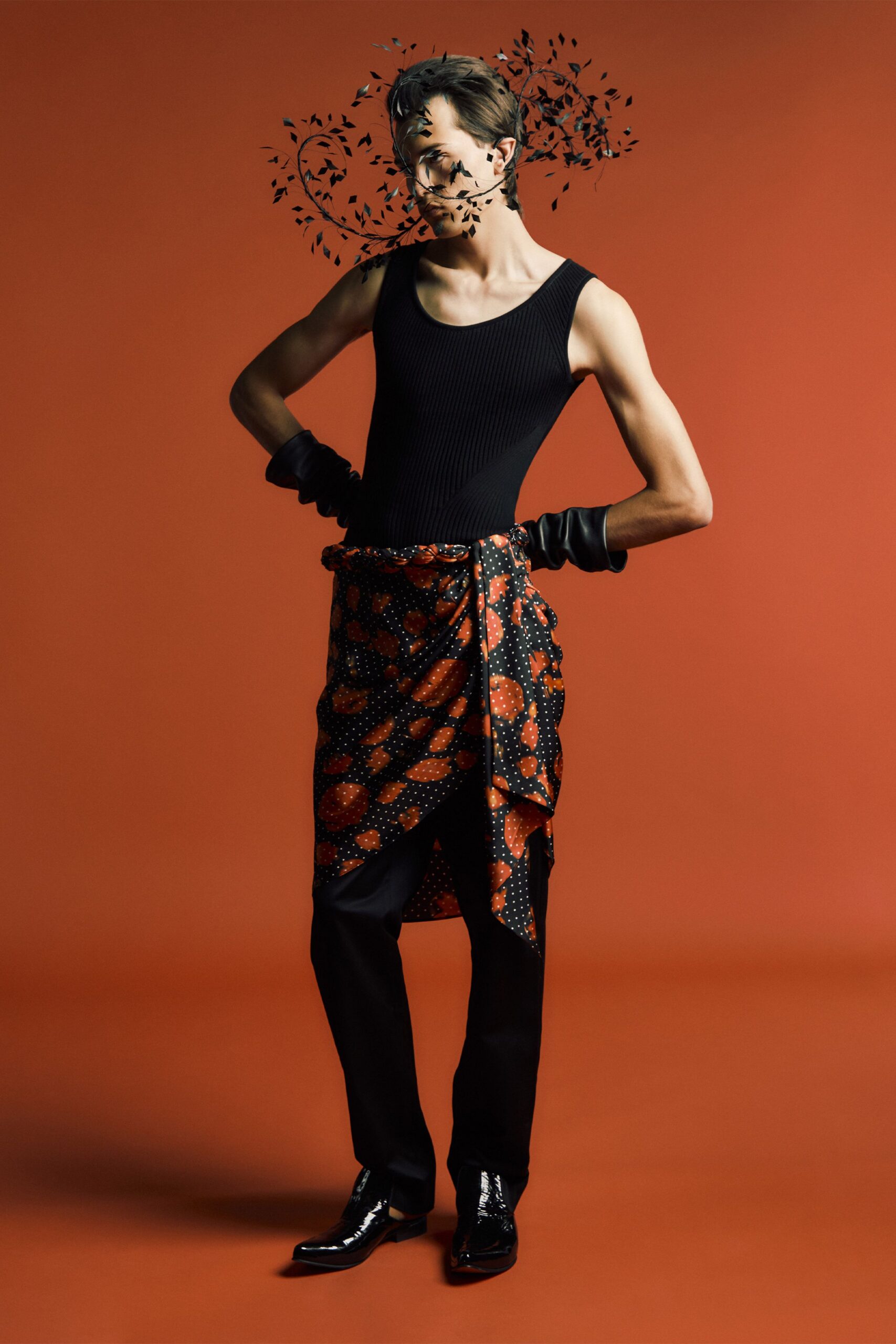 black bodysuit with layered skirt