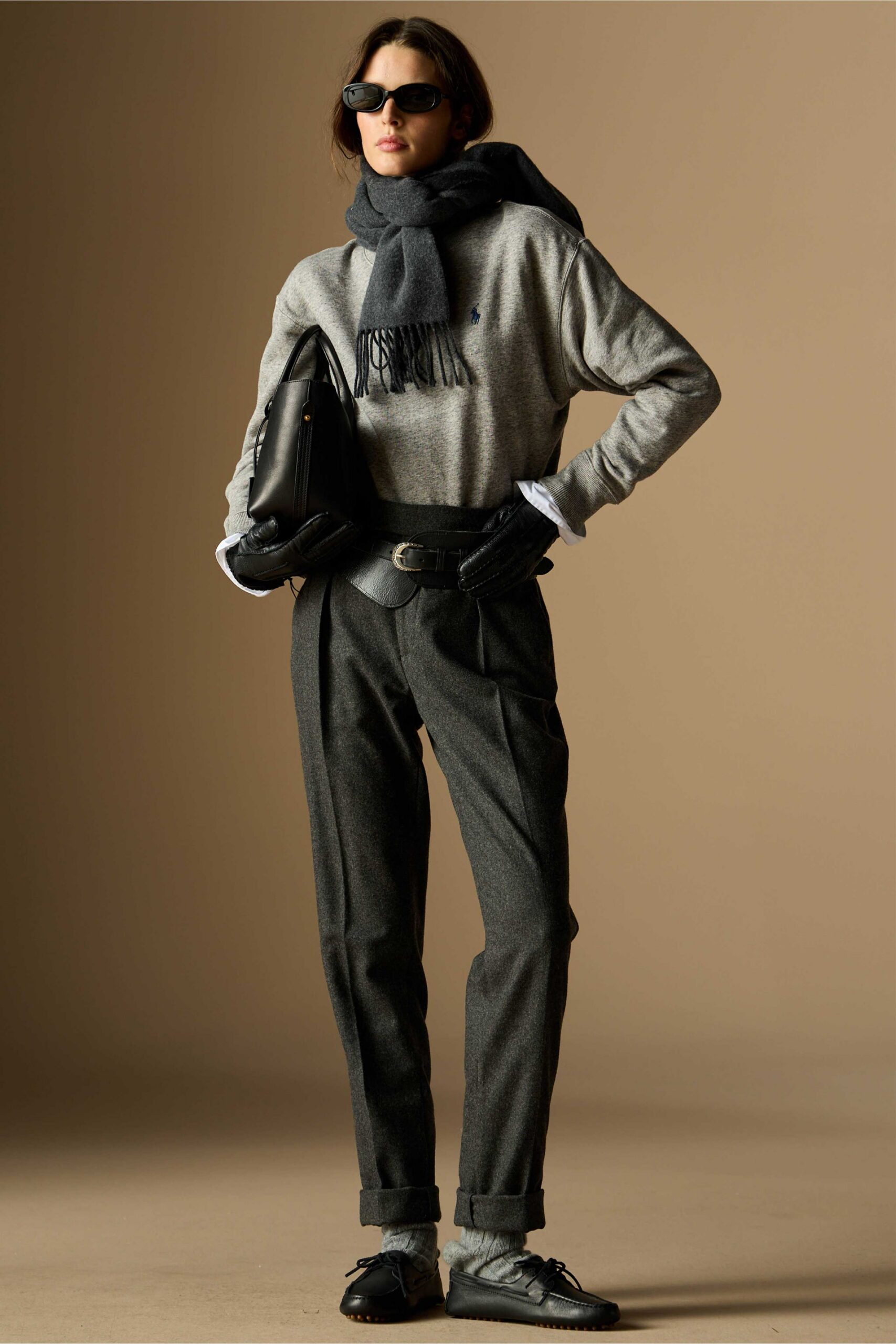 black wool tailored pleated pants