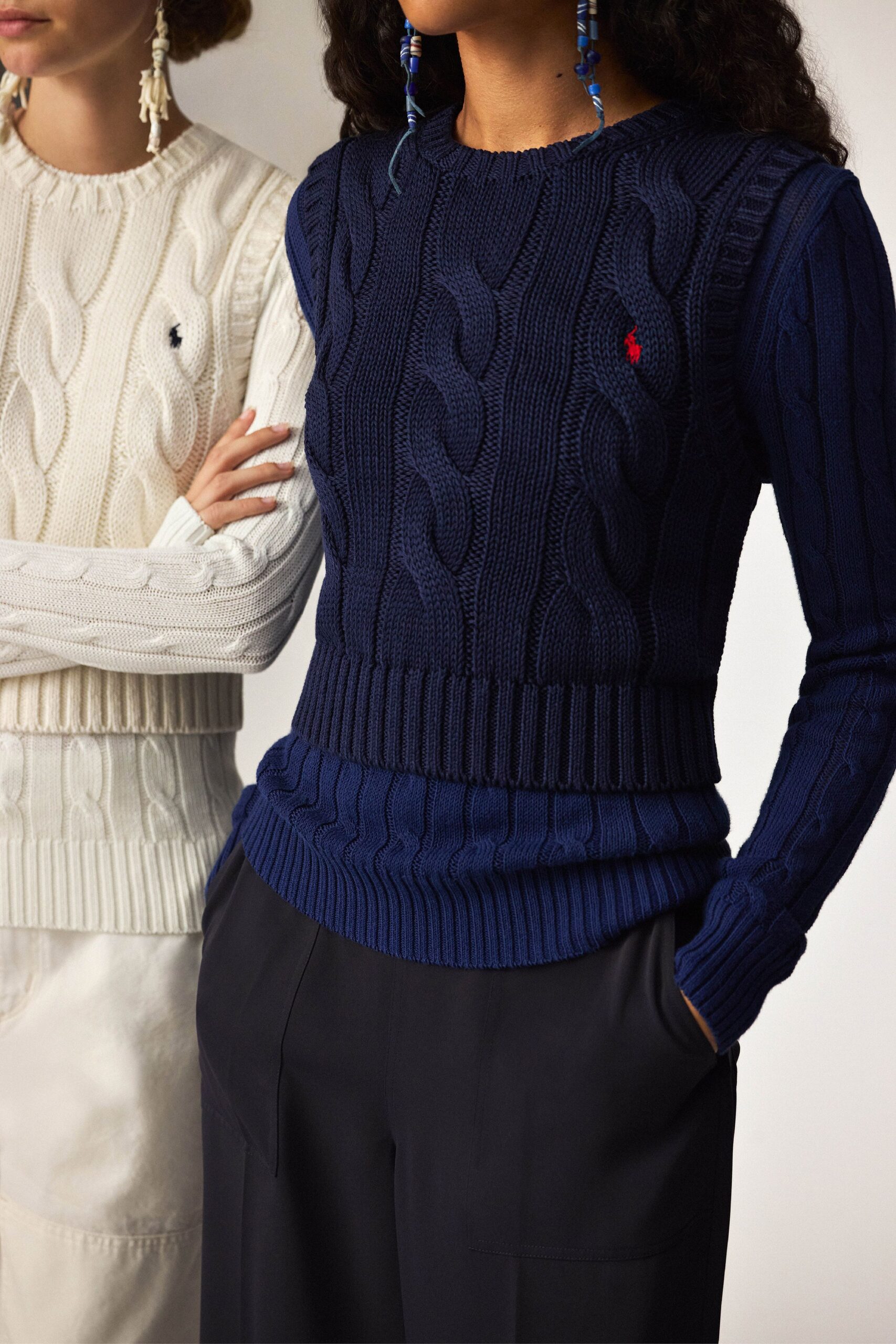 navy and white fitted sweaters